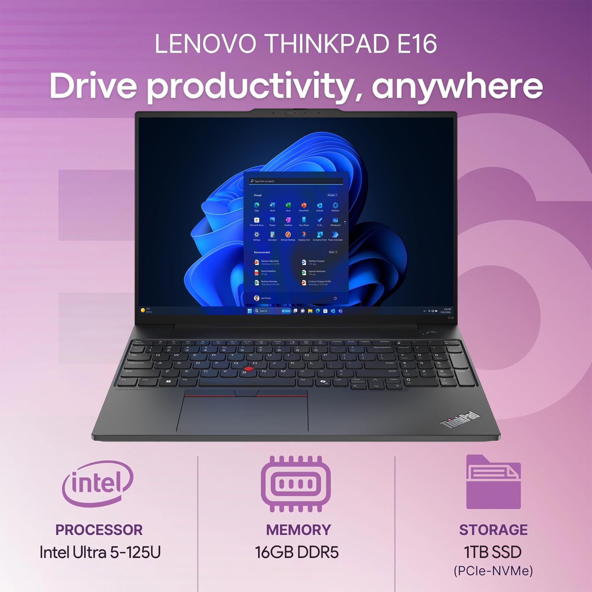 Oemgenuine Lenovo Thinkpad E16 Gen 2, Wuxga 16 Display, Intel Ultra 5-125U, 16Gb Ddr5 Ram, 1Tb Nvme, Fp, Backlit Kb, Wifi 6E + B