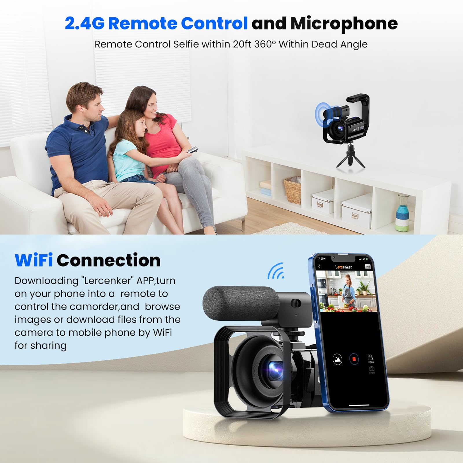 Video Camera Camcorder, 4K 56Mp Dual Lens Wifi 3'' 270 Rotatable 16X Digital Zoom Touch Screen Vlogging Camera Youtube Podcast C