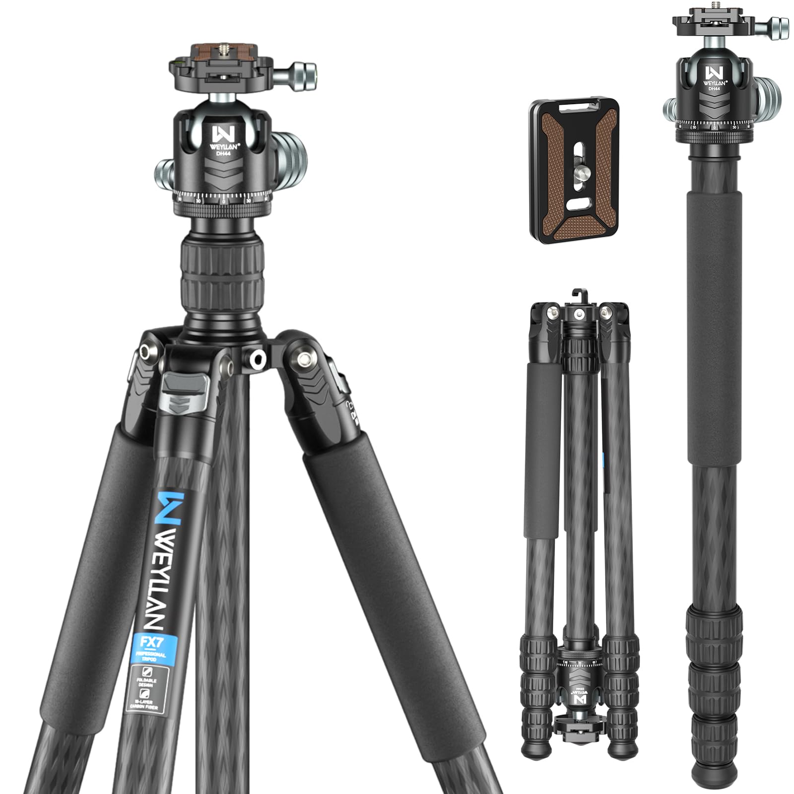 Professional Heavy Duty Carbon Fiber Tripod, Artcise 72.6'' Camera Tripod Monopod, 10 Layer Carbon Fibre Tube, 32.5Mm Leg With Panorama 44Mm Tripod Ball Head For Canon Sony Dslr Slr Digital Camcorder