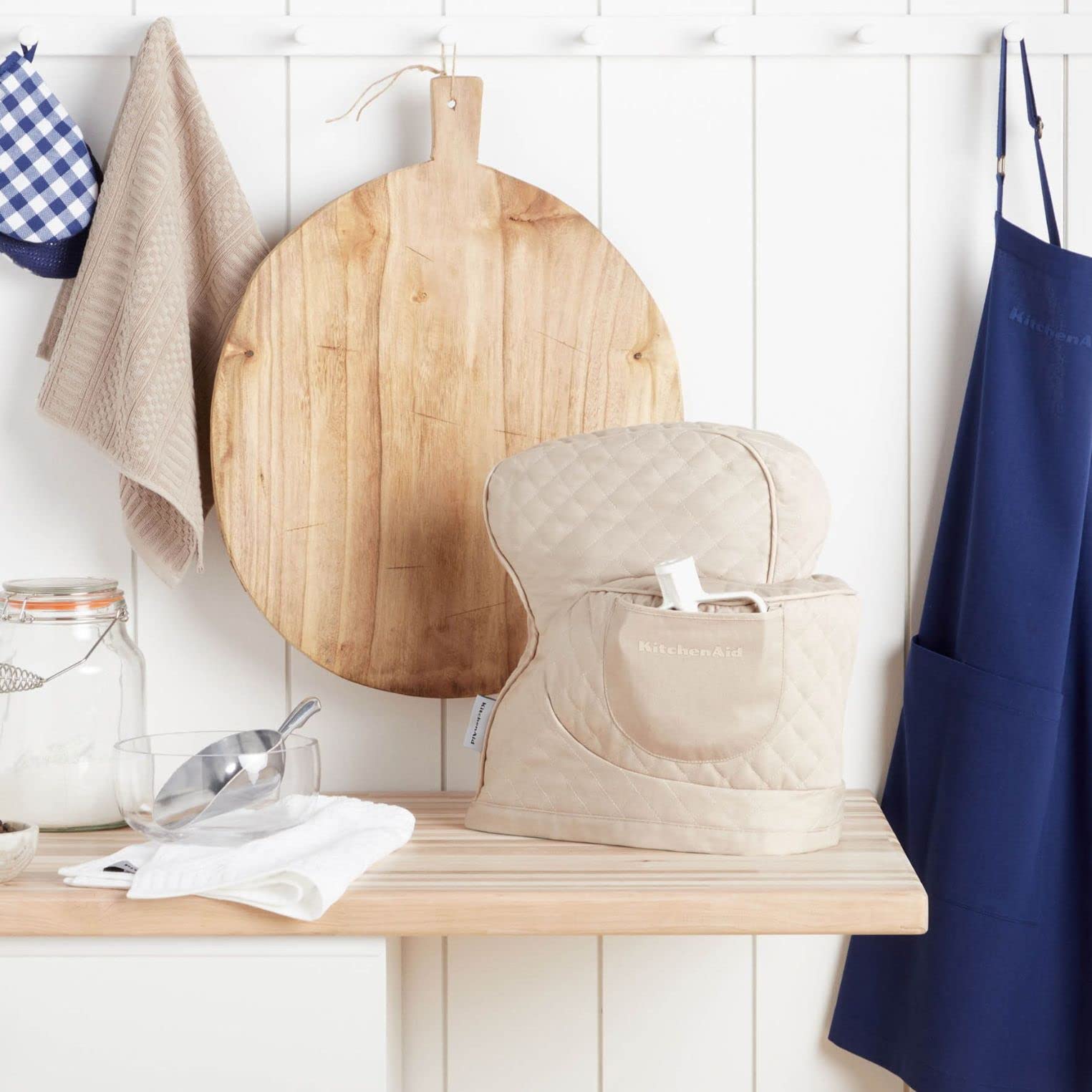 Kitchenaid Fitted Tilt Head Solid Stand Mixer Cover With Storage Pocket, Quilted 100% Cotton, Milkshake, 14.4''X18''X10''