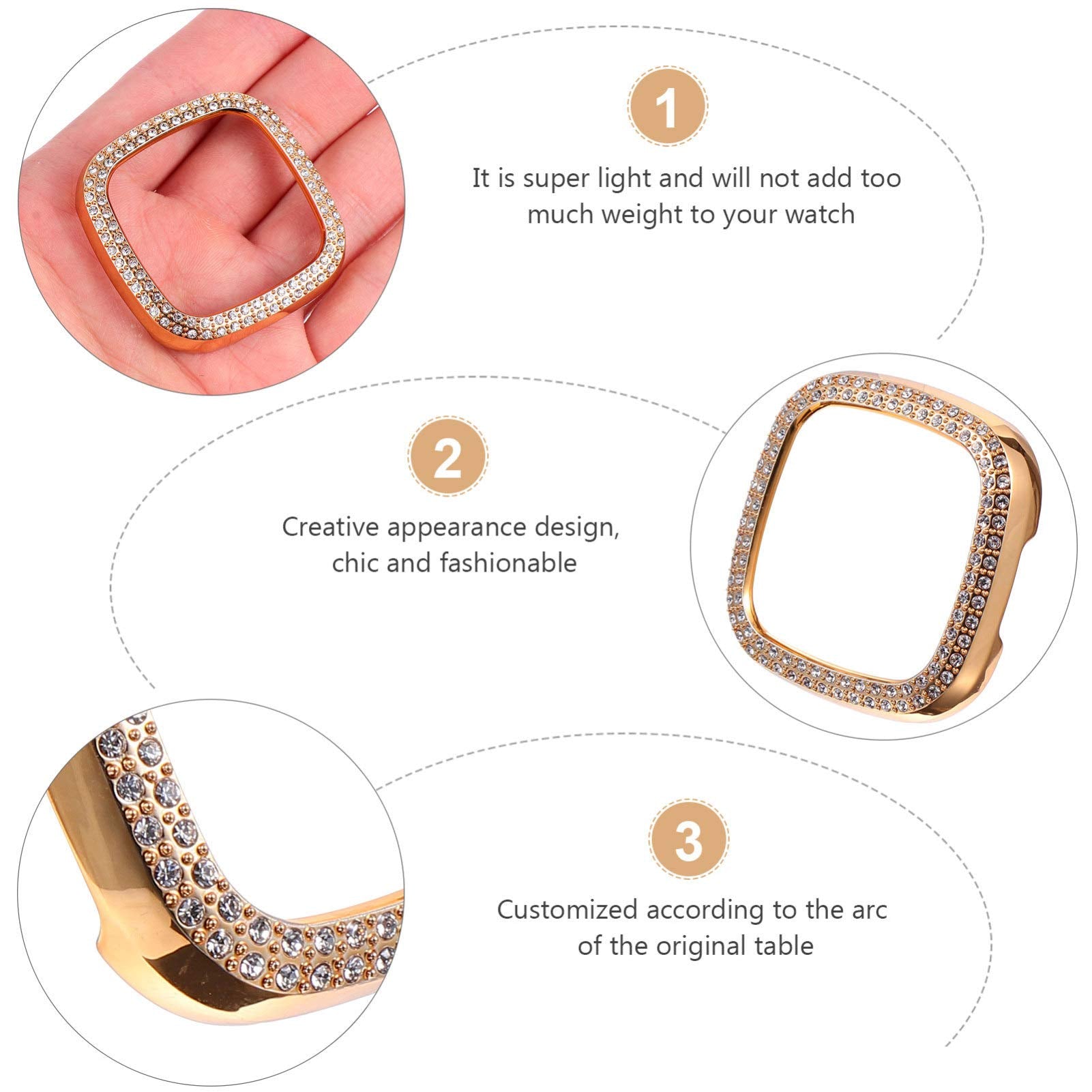 Ukcoco Bling Case Crystals Diamond Frame Protector Compatible With Fitbit 3/Sense Smartwatch Full Around Electroplate Protective