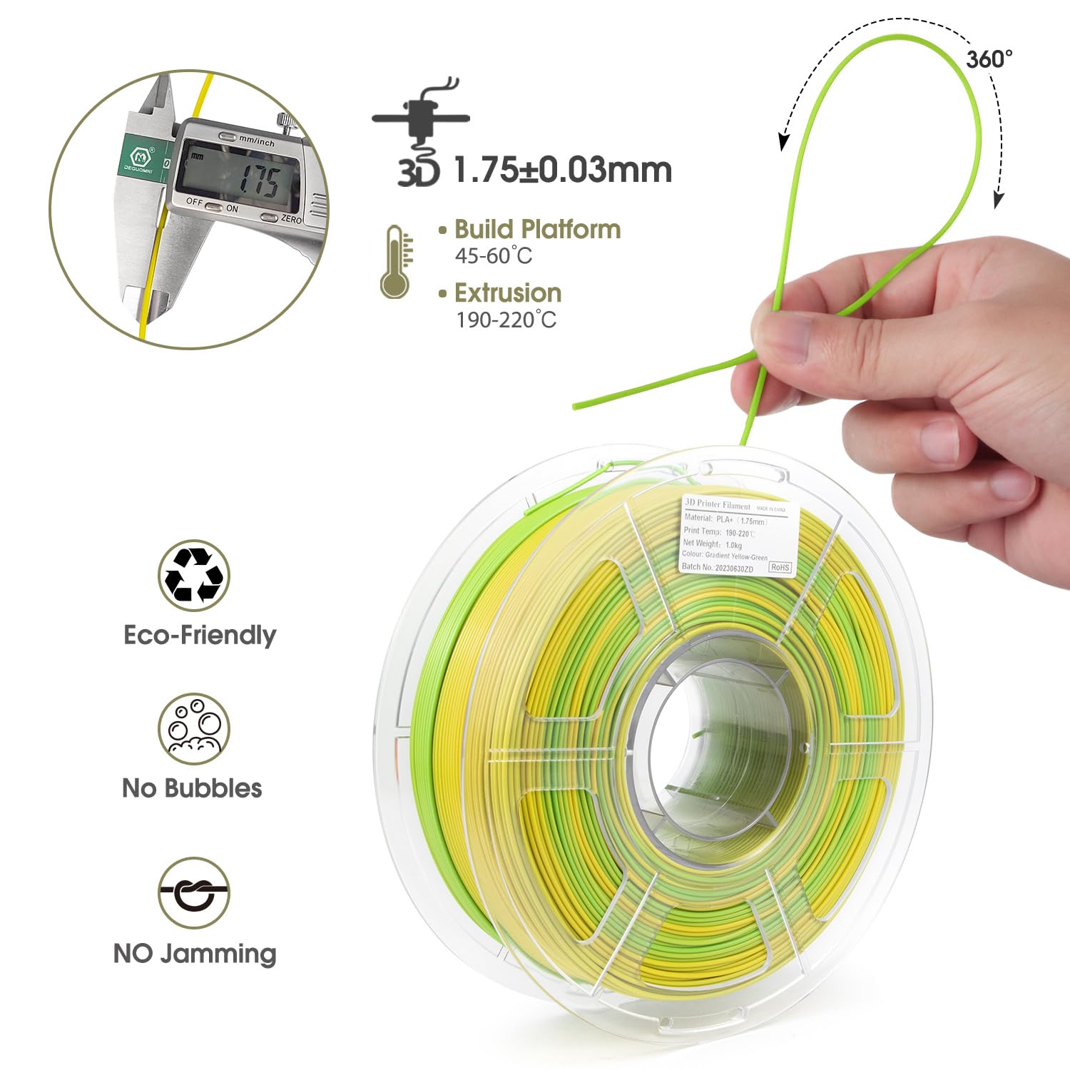 Isanmate Pla+ Filament, 3D Printer Filament Matte Gradient Multicolors Filament, Color Change Rainbow Filament, Yellow, Green Fi