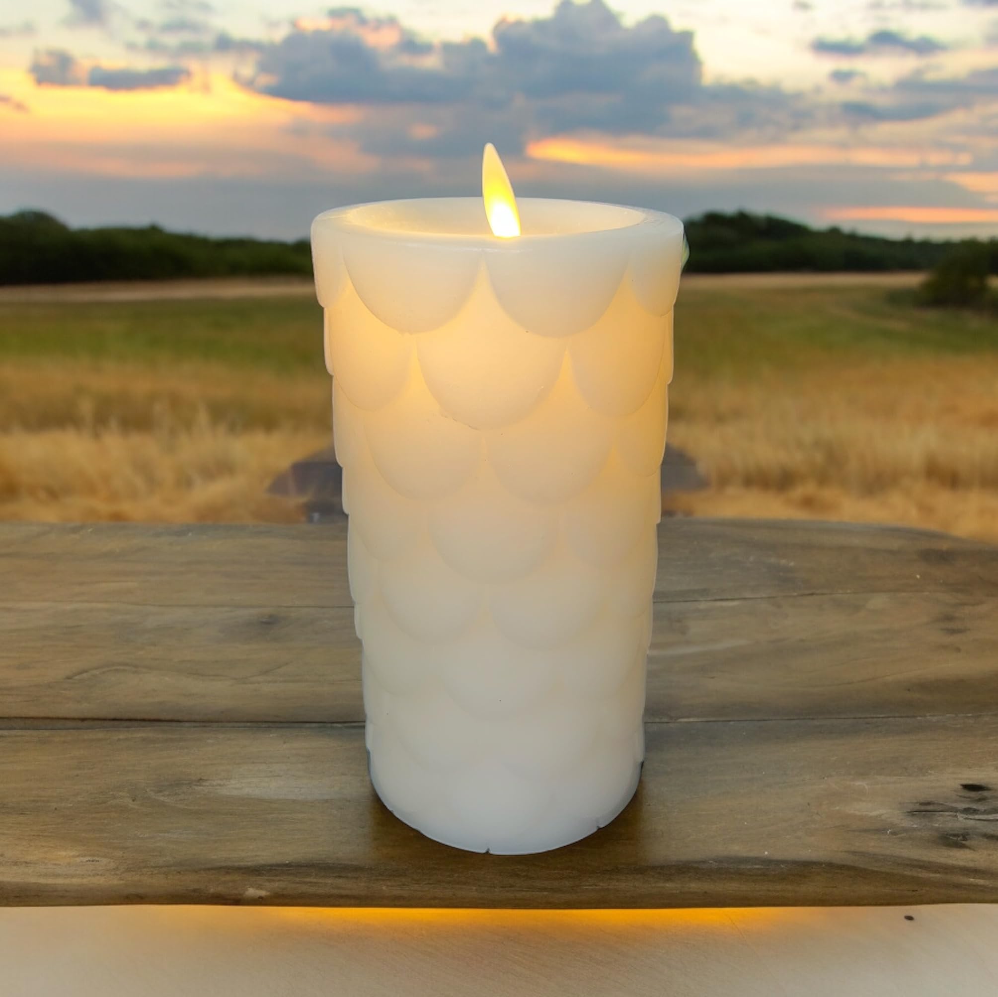 Luminara Flameless Led Candle Embedded Moving Flame Pillar Unscented Real Wax With Recessed Edge, Remote Ready, Timer (Marshmall