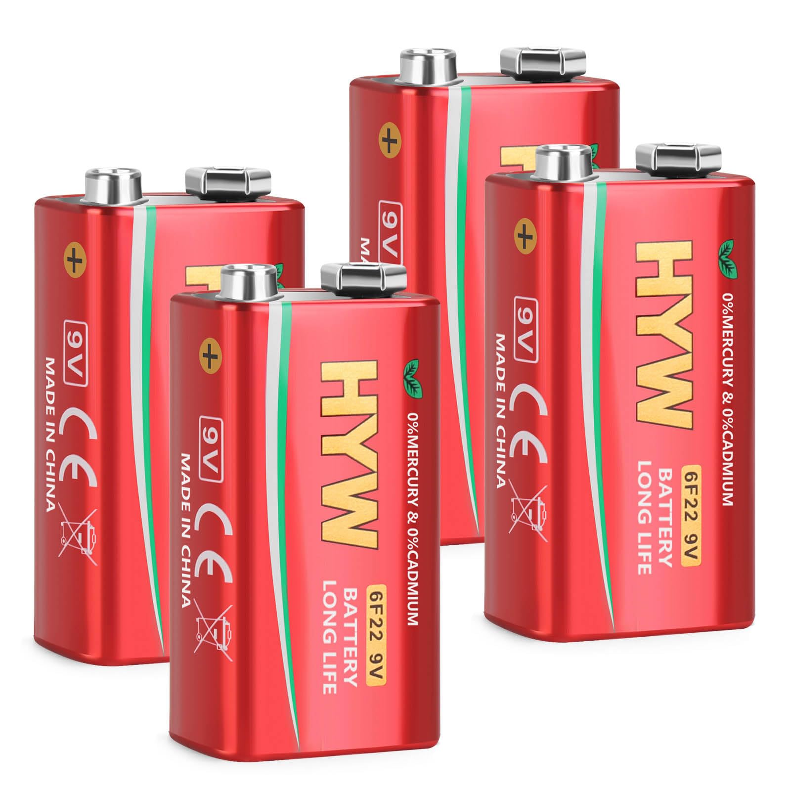 Fitinoch 4 Pack 9 Volt Batteries, Long-Lasting 9V Battery for Smoke Detector, Guitar Pedals