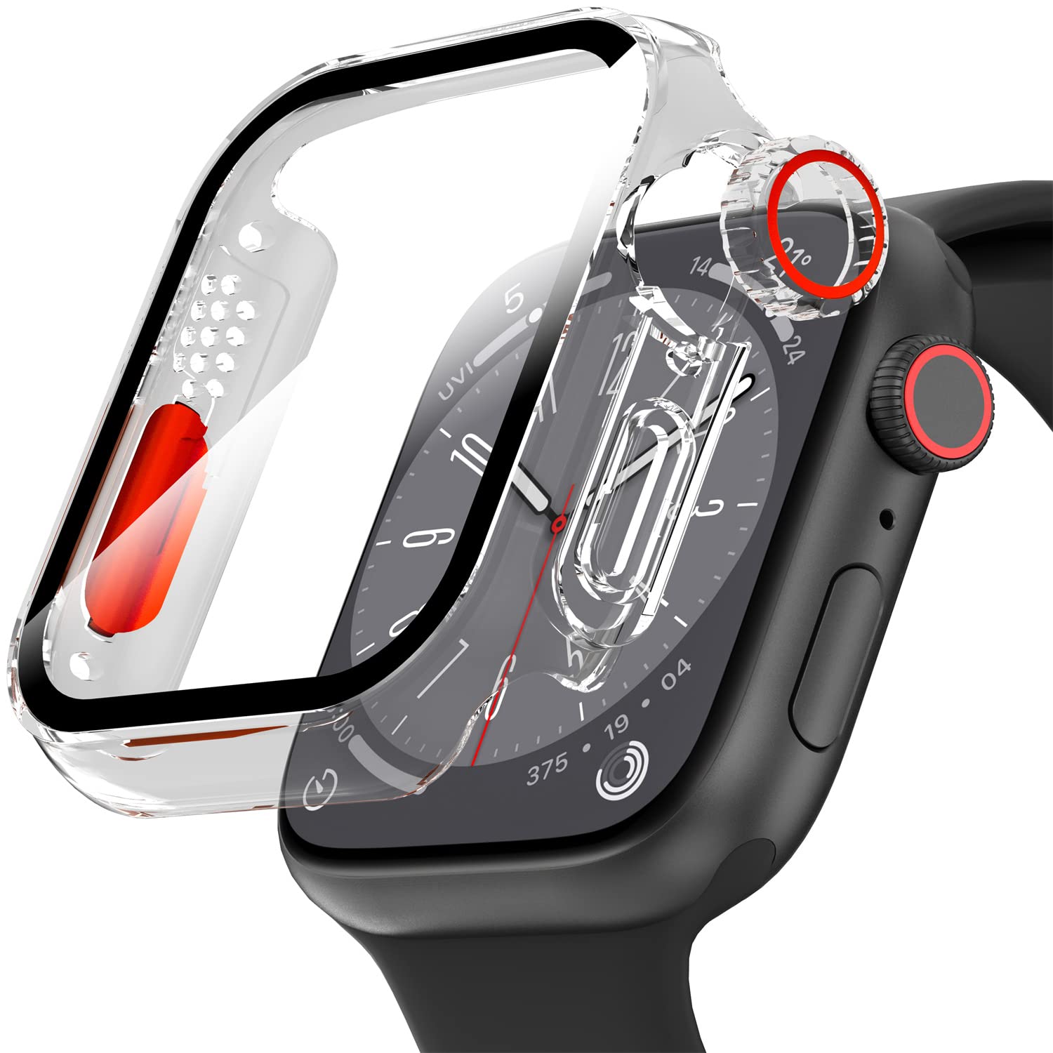 Suoman For Apple Watch 45Mm Screen Protector Case, Ultra Thin Tempered Glass Unique Design Full Coverage Hard Pc Case Cover For