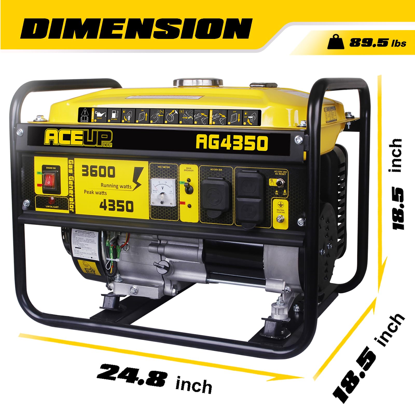 Aceup Energy Portable Generator 4350 Watt Gas Powered Equipment For Home Use, 30A Outlet, Carb Compliant