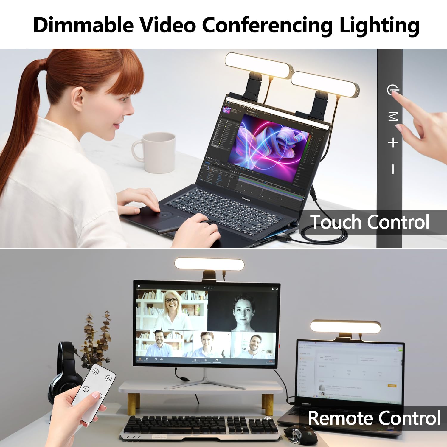 Yayusi Dual-Lamp Video Conference Lighting, Led Streaming Light With Remote And Touch Control, Zoom Lighting For Computer,Webcam