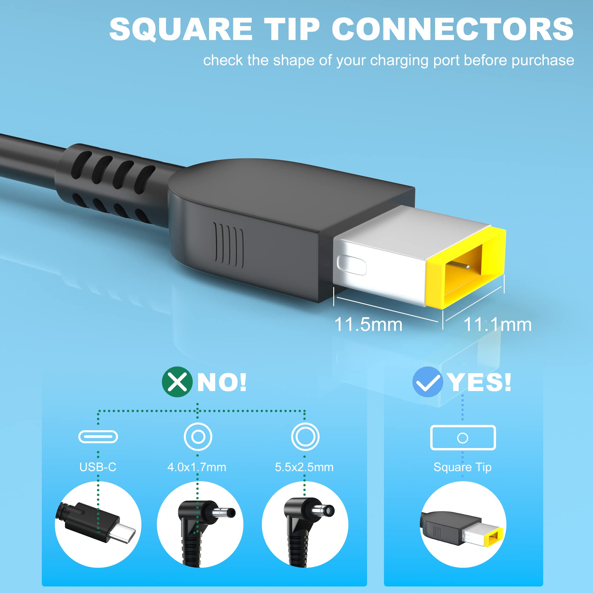 65W Lenovo Laptop Charger For Lenovo Thinkpad T460 T470 T470S T460S L470 L460 L440 T450 T440 E570 E560 E550 Thinkpad 11E, Yoga 11E, G50 G50 45 G50 70 G50 80 Z50 Z50 70 Z50 75 Ac Adapter Power Cord