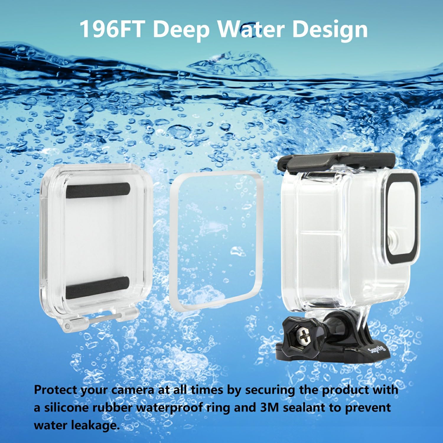 Suptig Waterproof Case Protective Underwater Dive Housing Compatible For Gopro Hero 8 Black Waterproof 196Ft (60 Meters)