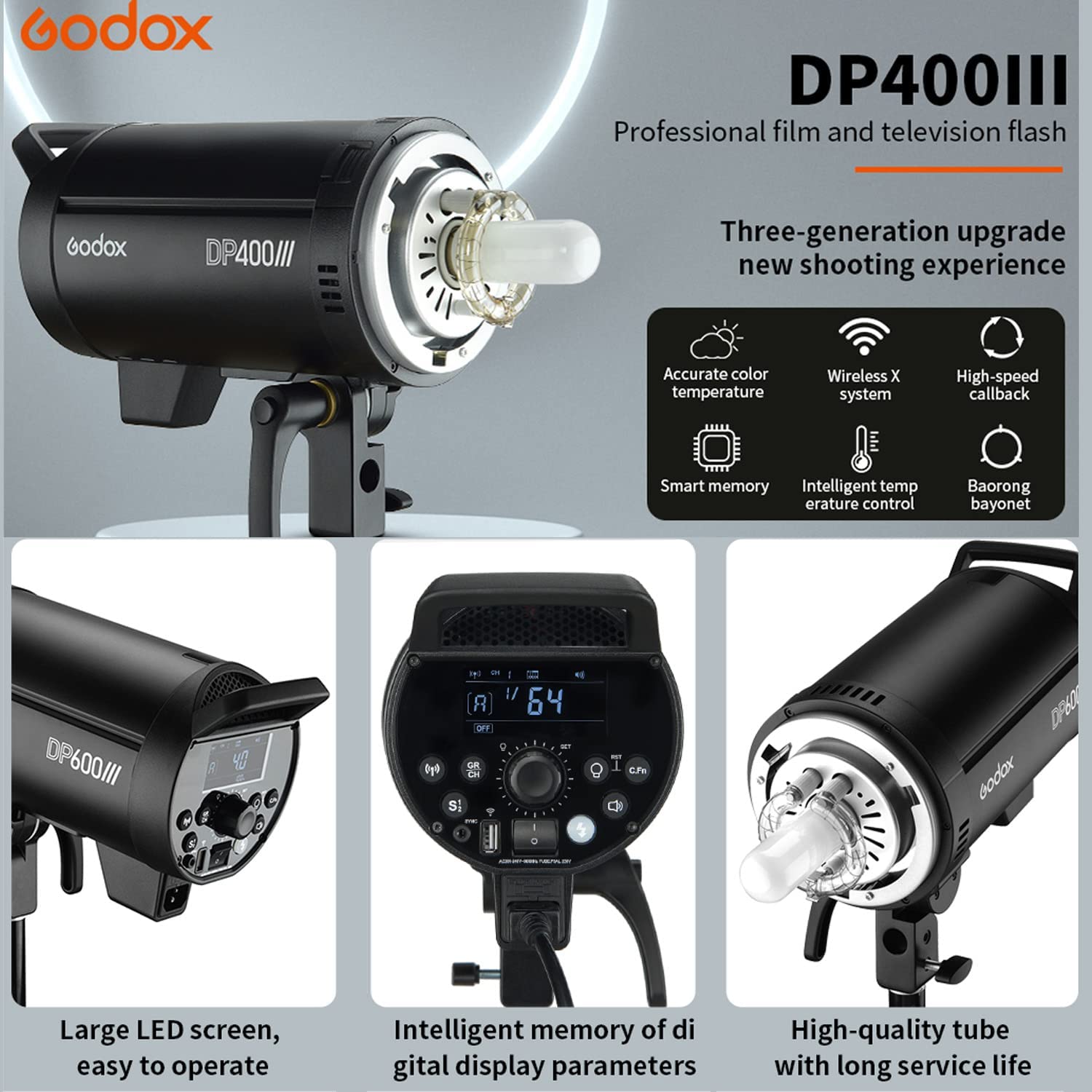 Godox Dp400Iii Studio Flash 400W 5600K Bowens Mount Strobe Light With Standard Reflector 6 Colors Soft Cloth For Wedding Portrai