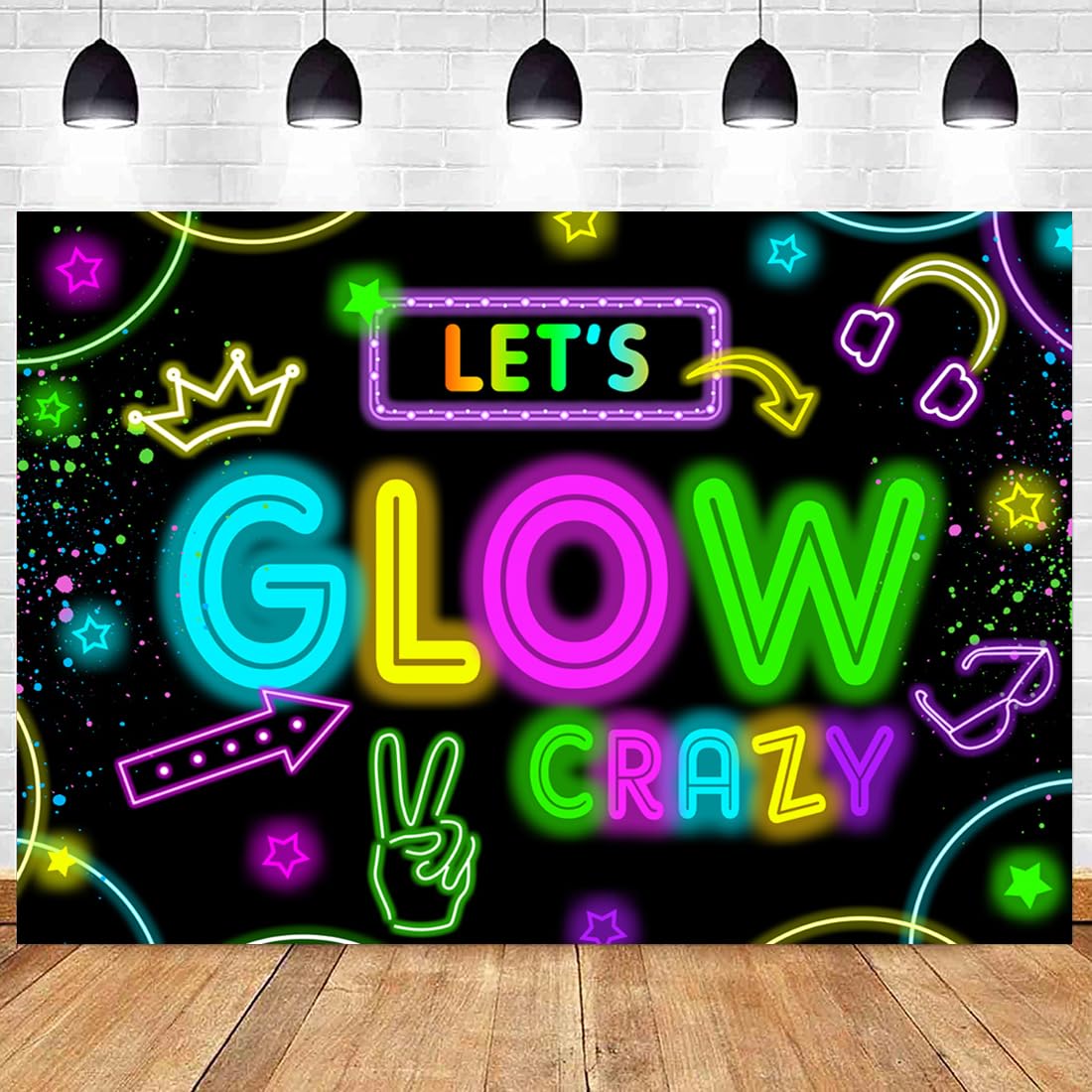 Wollmix Neon Glow Party Decorations Supplies Backdrop 10X7Ft Glow In The Dark Lets Glow Banner Photography Background Birthday S
