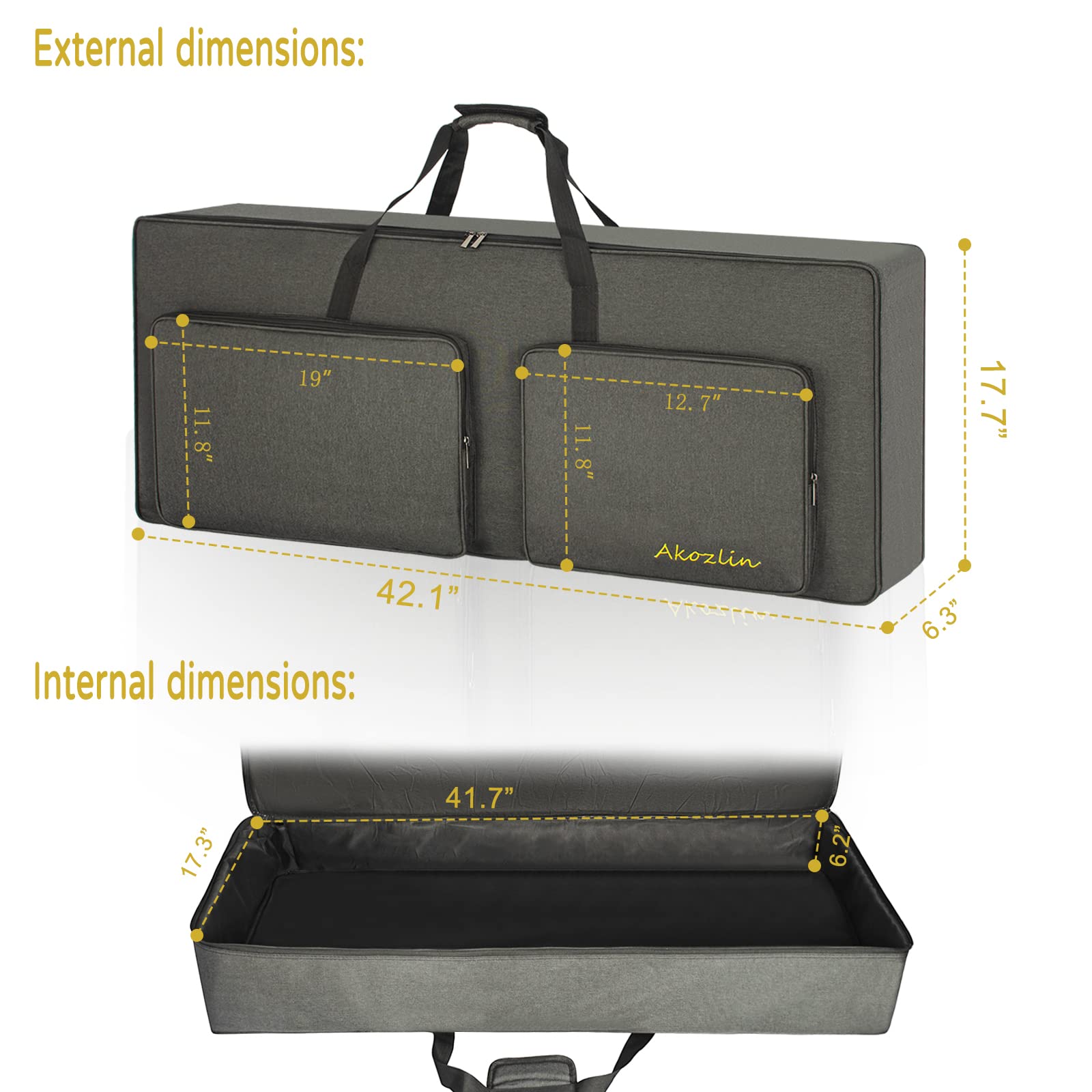 Akozlin 61 Key Full Padded Keyboard Gig Bag, 41.7     17.3     6.3   Portable Electric Piano Keyboard Case Foldable Bag