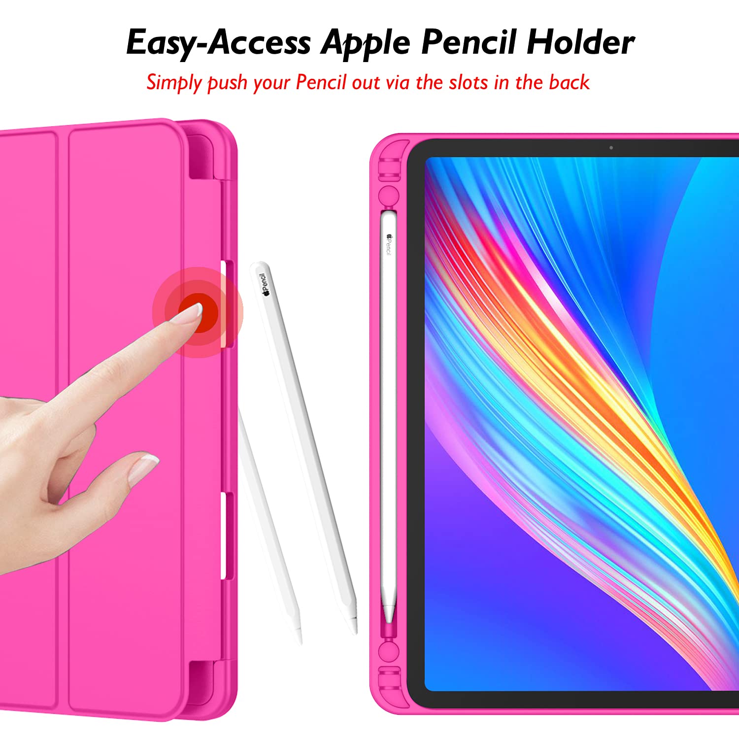 Imieet New Ipad Pro 11 Inch Case 2022(4Th Gen)/ 2021(3Rd Gen) With Pencil Holder [Support Ipad 2Nd Pencil Charging/Pair],Trifold Stand Smart Case With Soft Tpu Back,Auto Wake/Sleep(Rose Red)