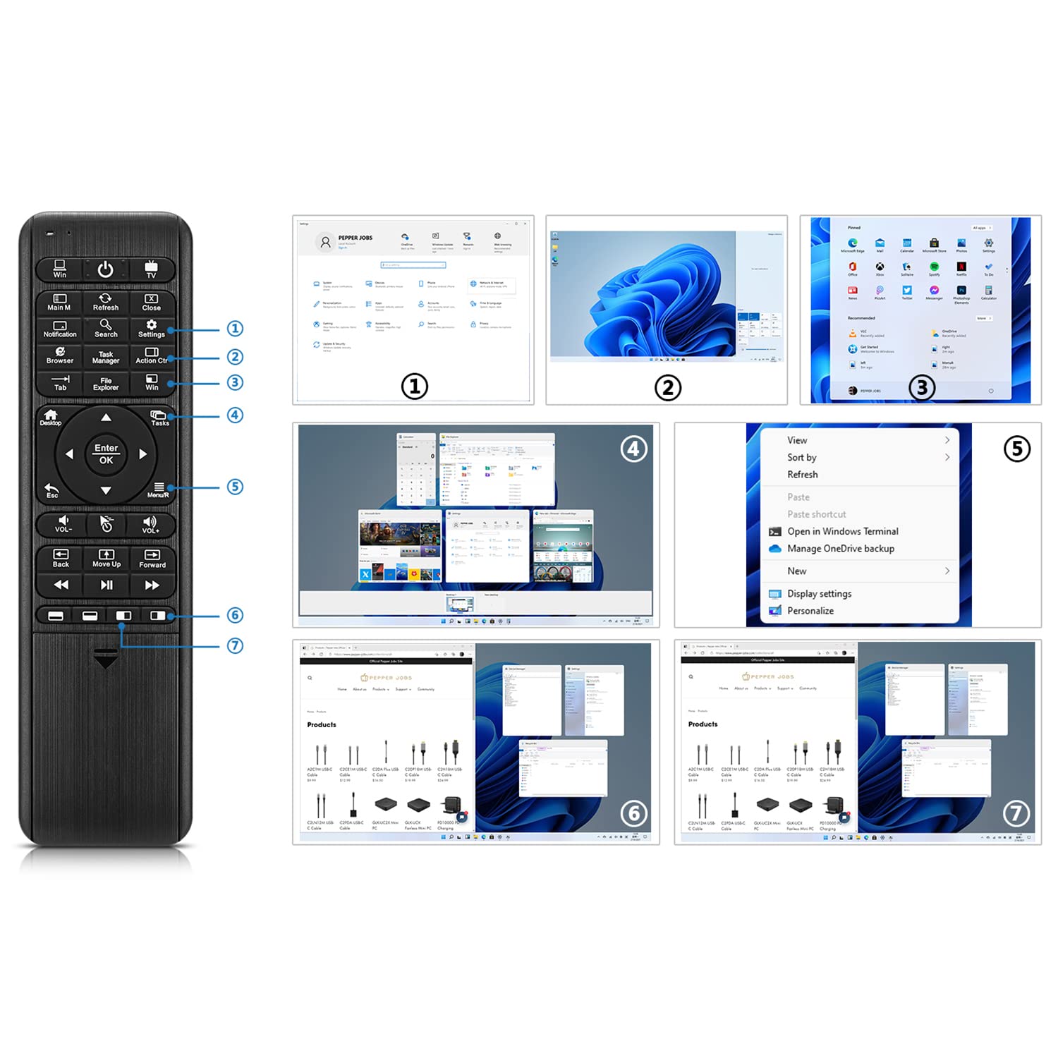 PEPPER JOBS W10 GYRO Air TV Remote with QWERTY Keyboard, LED Backlit, 6-Axis Gyro for Windows 11/10, Mini PC Controller