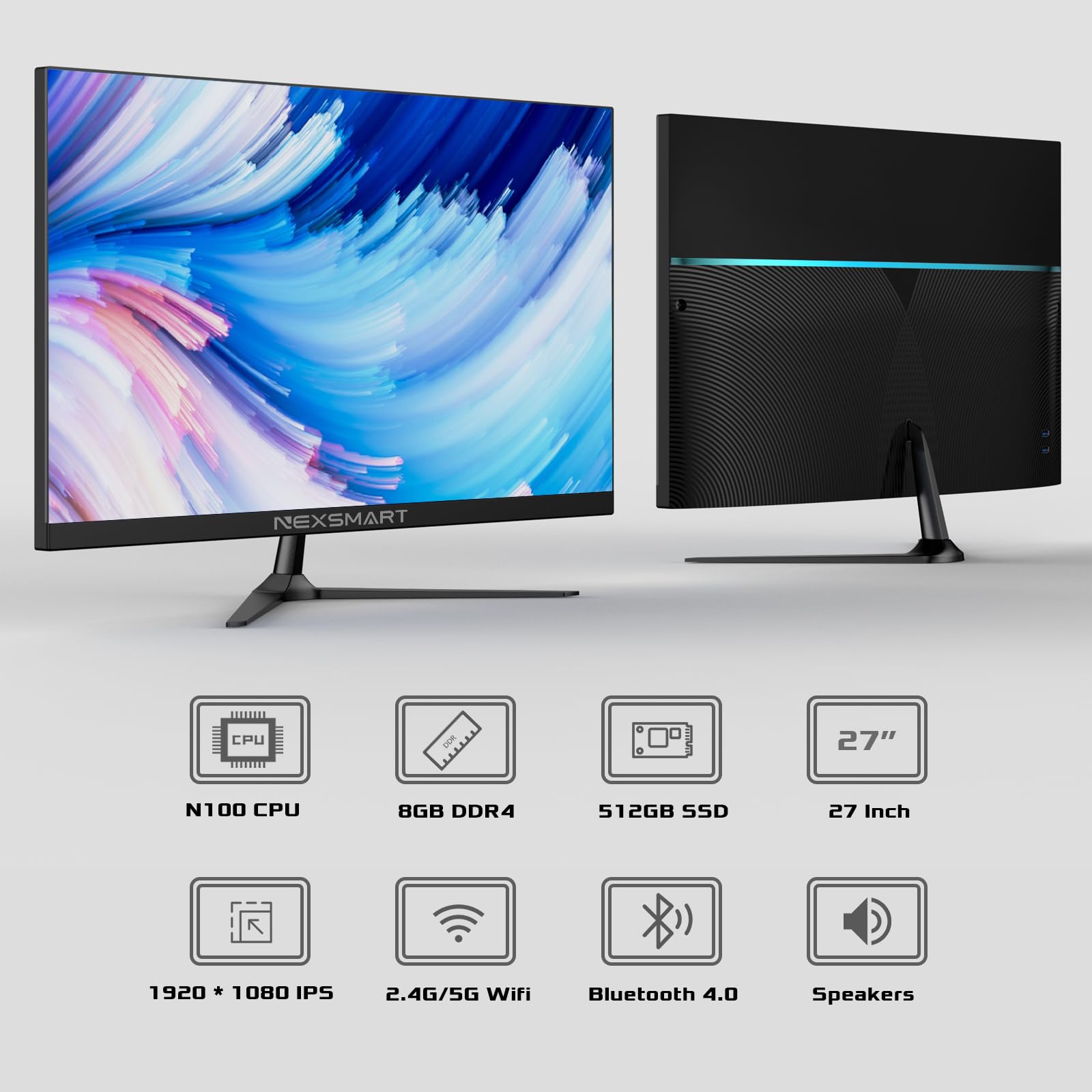 All In One Computer Alder Lake N100 27 Inch Desktop Computer 8Gb Ram 512Gb Rom Ssd Full Hd Ips Display All In One Pc With Dual W