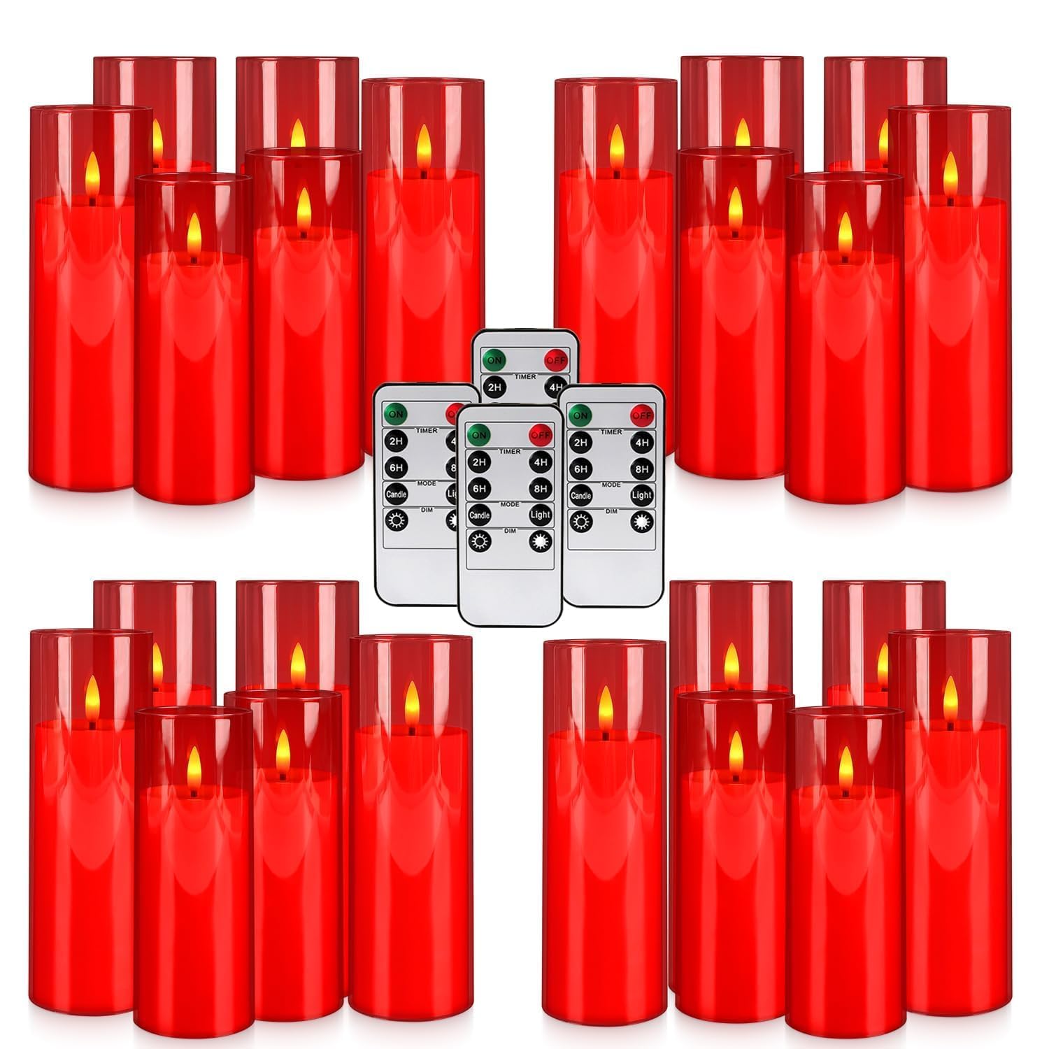 Grcdoyvl 24-Pack Red Flameless LED Candles - Remote Control & Timer, Realistic Flickering for Chinese New Year Decor, Valentine