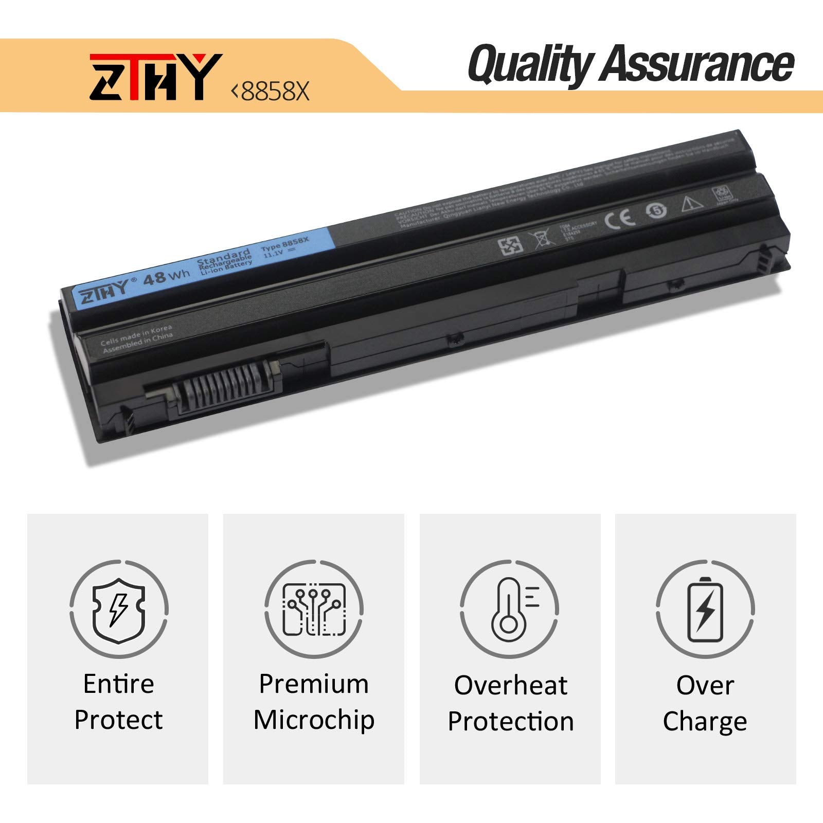 Zthy 48Wh 8858X Laptop Battery Replacement For Dell Inspiron 14R 5420 15R 5520 7520 17R 5720 7720 4420 4520 4720 7420 Latitude E5420 E5520 E5530 E6420 E6430 E6520 Vostro 3460 3560 T54Fj 11.1V 6 Cell