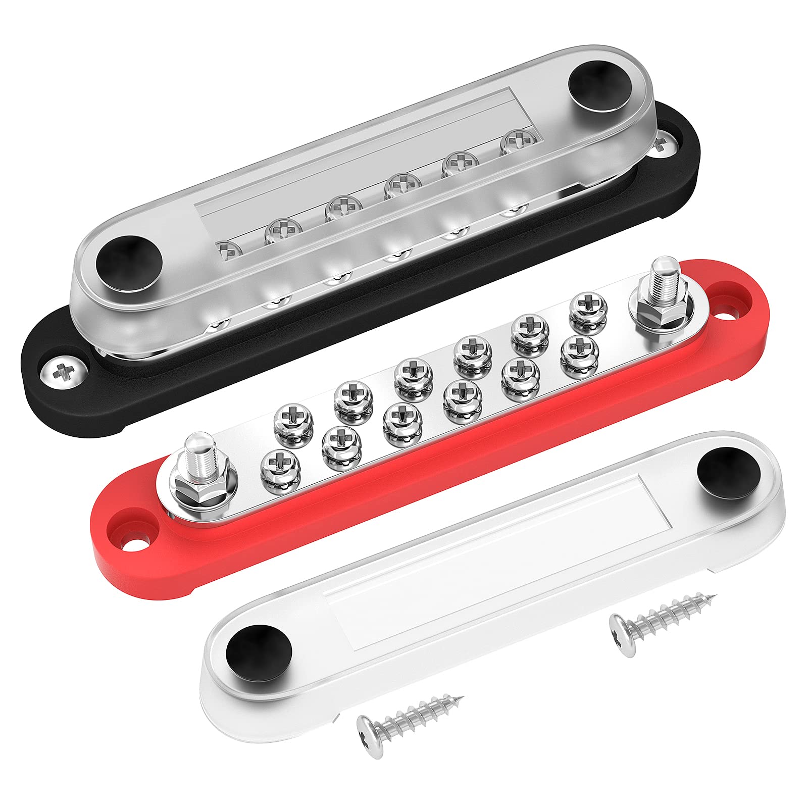 Daiertek 12V Power Distribution Block 2 X 1/4'' (M6) Terminal Studs 12 X M4 (#8) Terminal Screws Battery Bus Bar Terminal Block