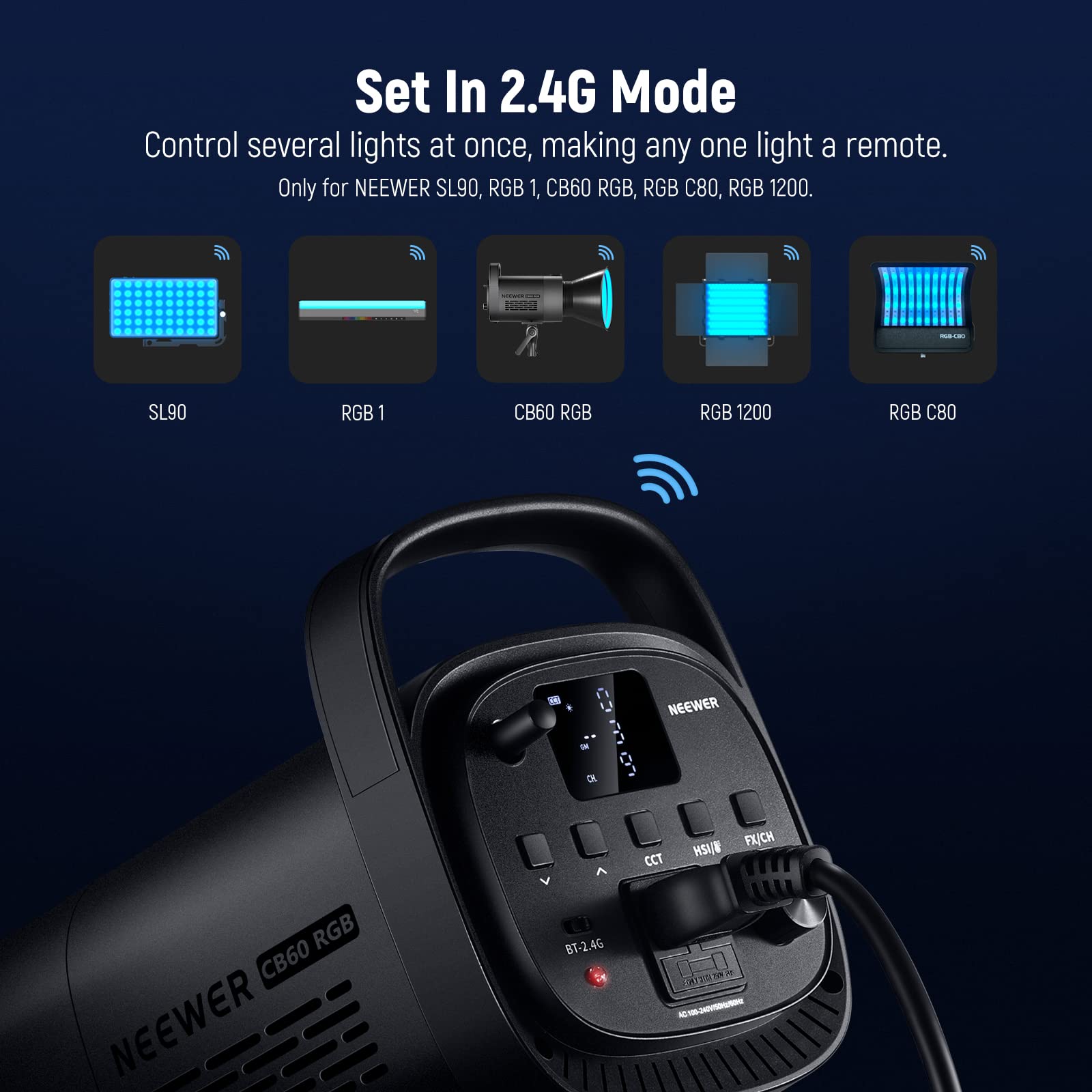 Neewer Cb60 Rgb 70W Led Video Light With App Control, Bowens Mount Cob Full Color Continuous Output Lighting 18000Lux/1M Cct 270