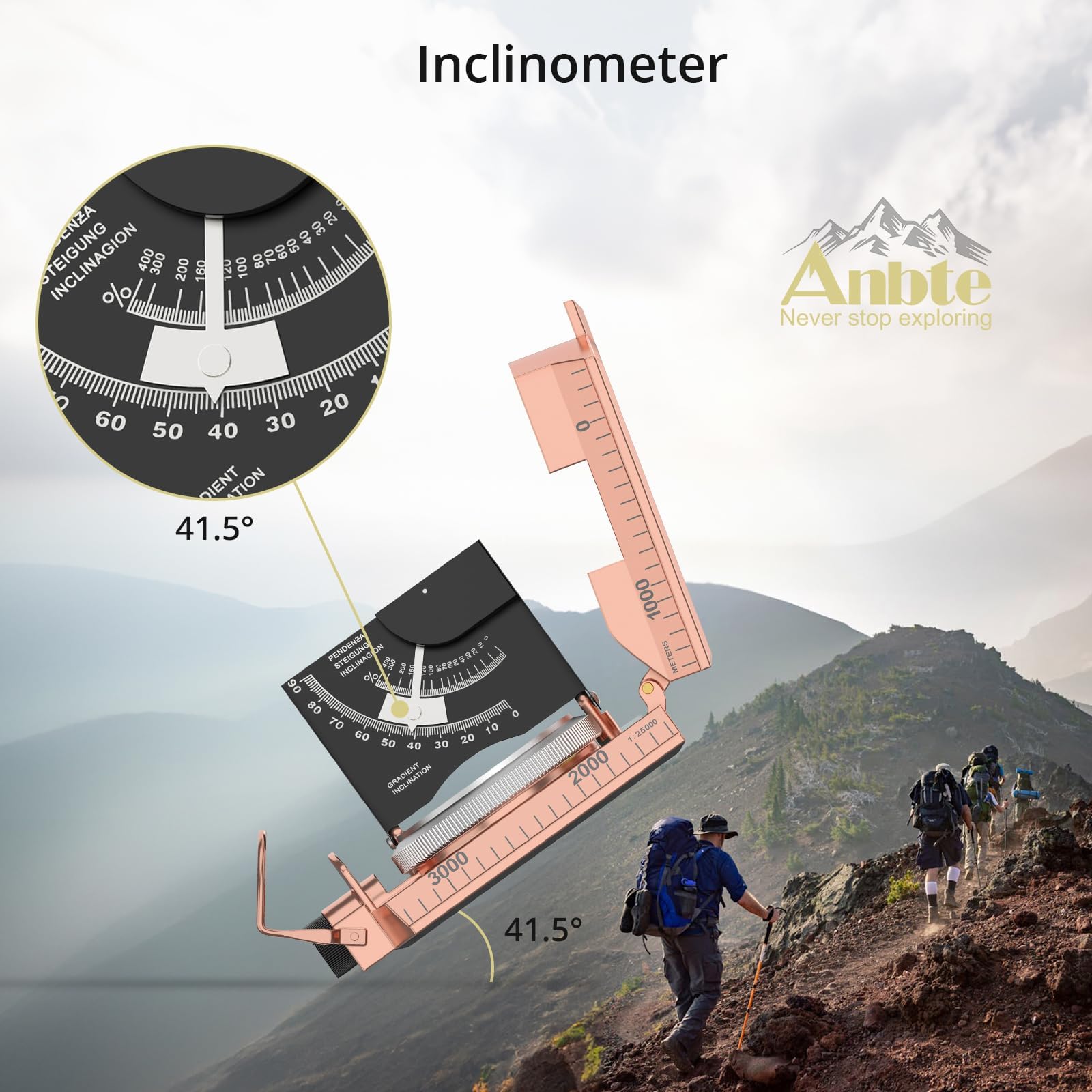 Anbte Hiking Compass, Ip65 Waterproof Metal Compass With Sighting Clinometer, Compass Hiking Survival With Carry Bag Multifuncti