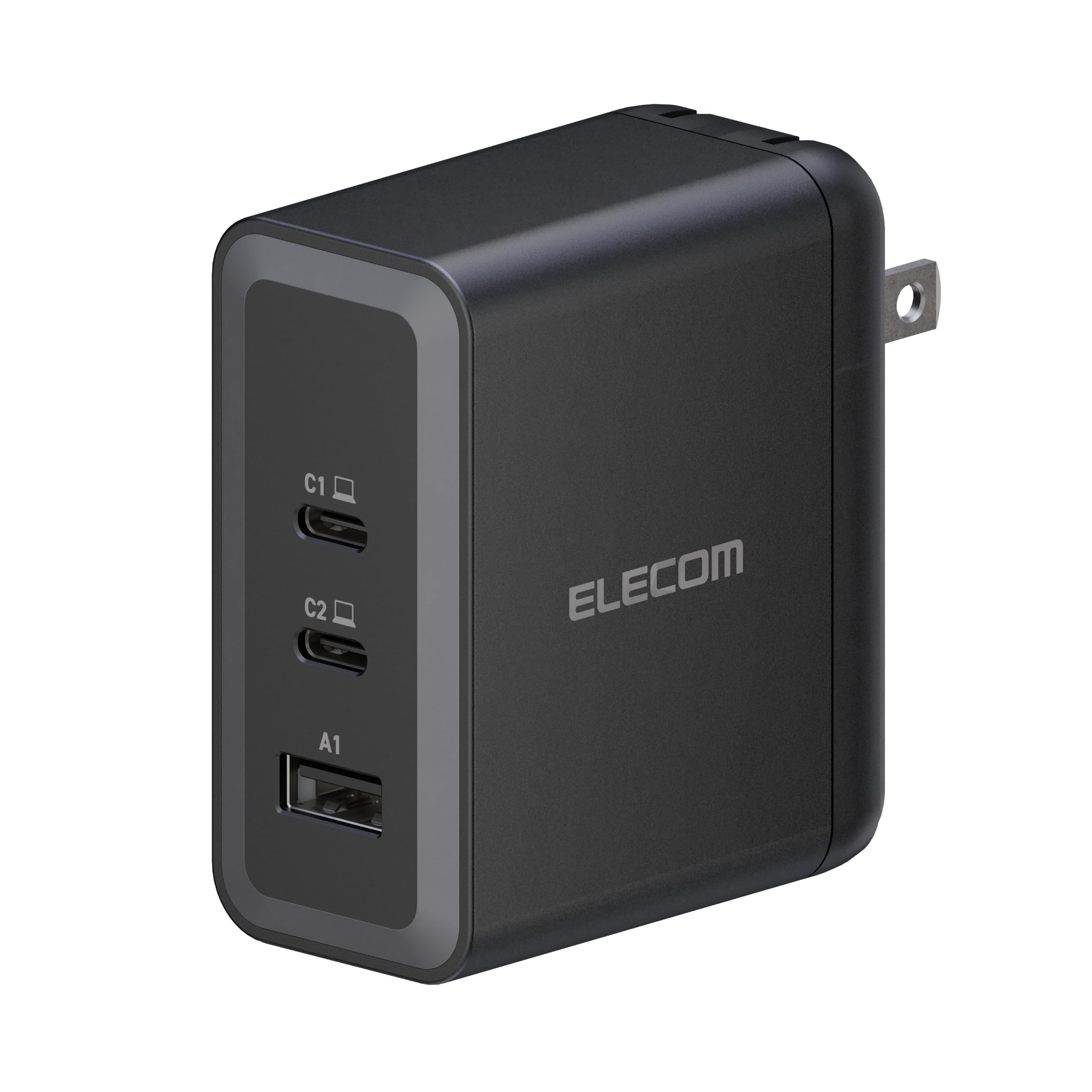 Elecom 100W Usb C Wall Charger Block, 3 Multi Port Gan Ii Smart Pd, Ultra-Fast Charging, Compact Power Adapter For Multiple Devi