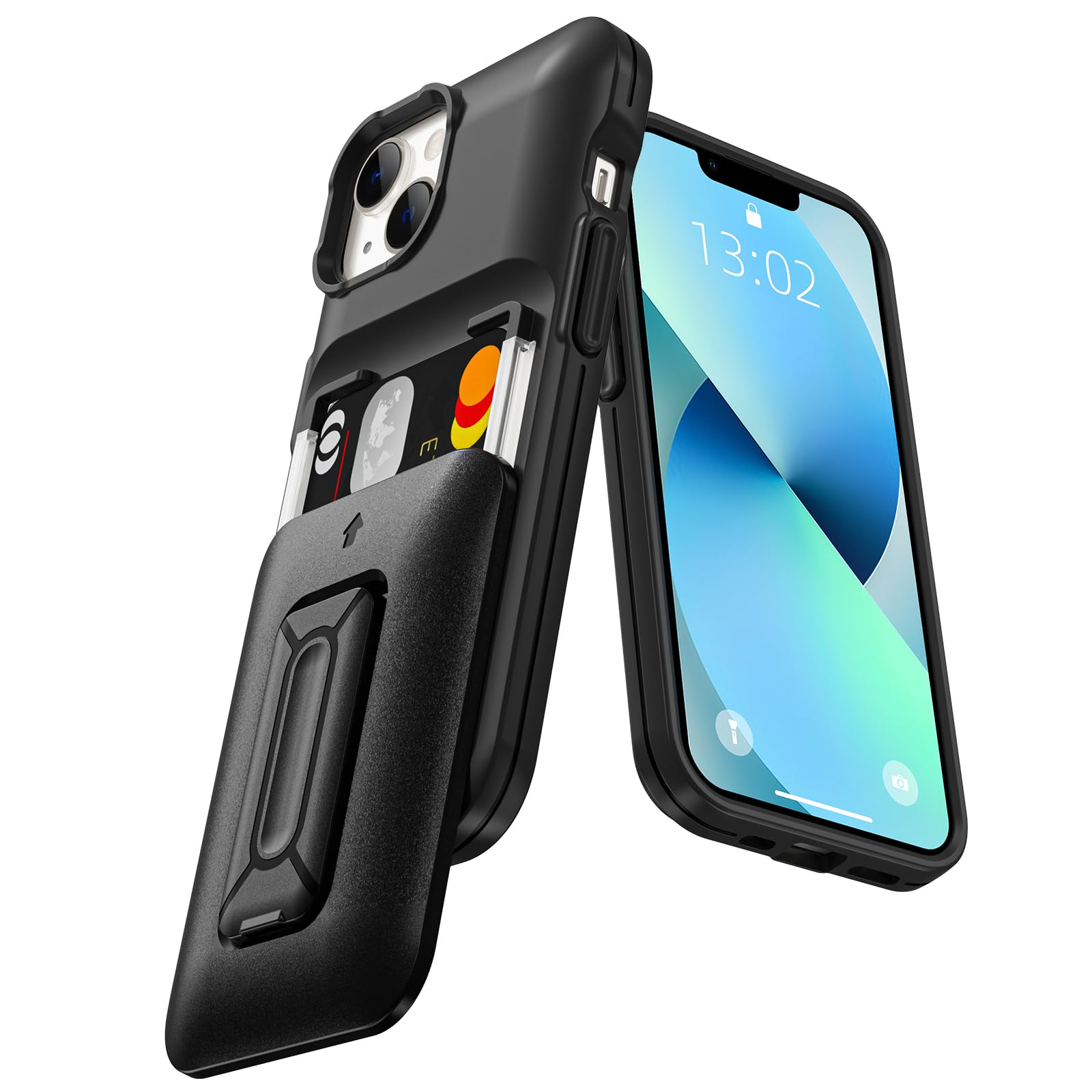 SAMONPOW for iPhone 13 Case / 14 Case Wallet with Card Holder [3 Cards] & Stand Heavy Duty Protective Shockproof Hidden Card Slo