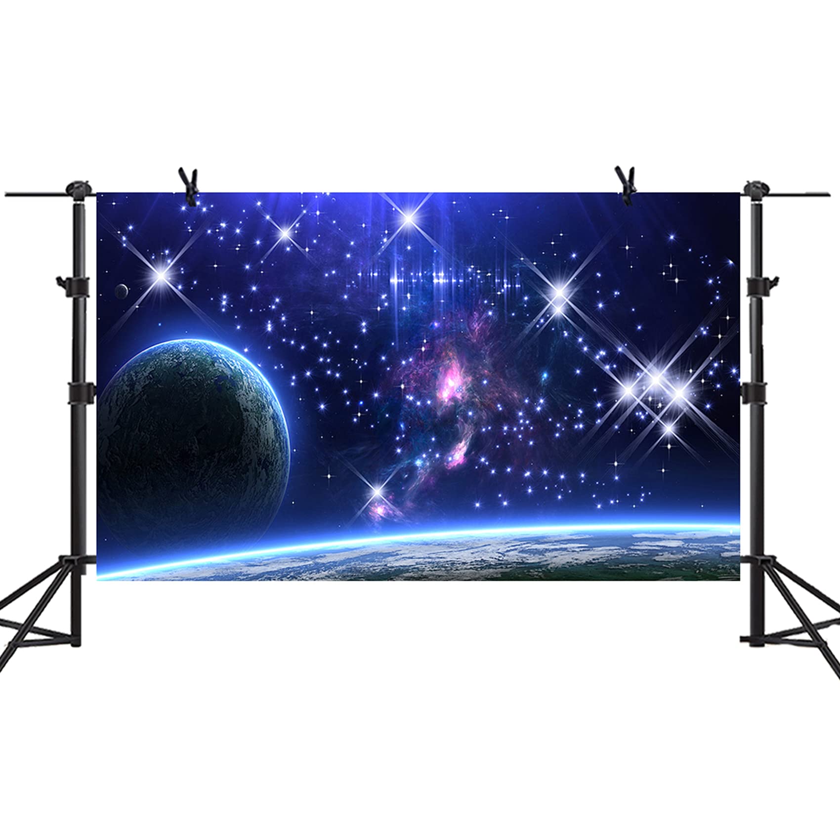 Mtmety 5X3Ft Galaxy Backdrop Stars Sky Background Dark Blue Halo Glitters Stars Purple The Earth Props Photo Studio Lxme054