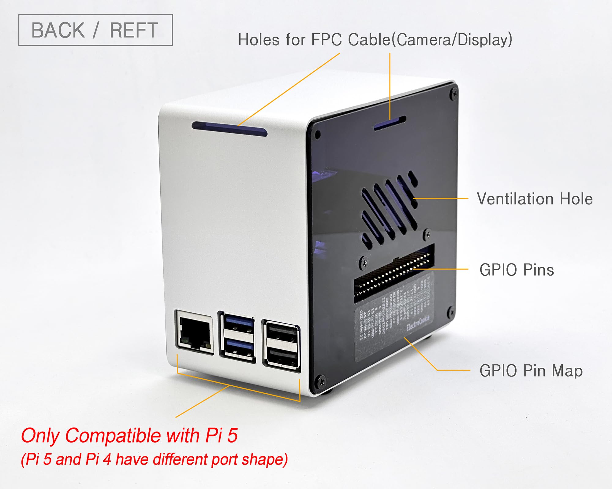 Electrocookie Raspberry Pi 5 Case, Aluminum Mini Tower Case With Cooling Fan And Color Changing Ambient Light (Silver)