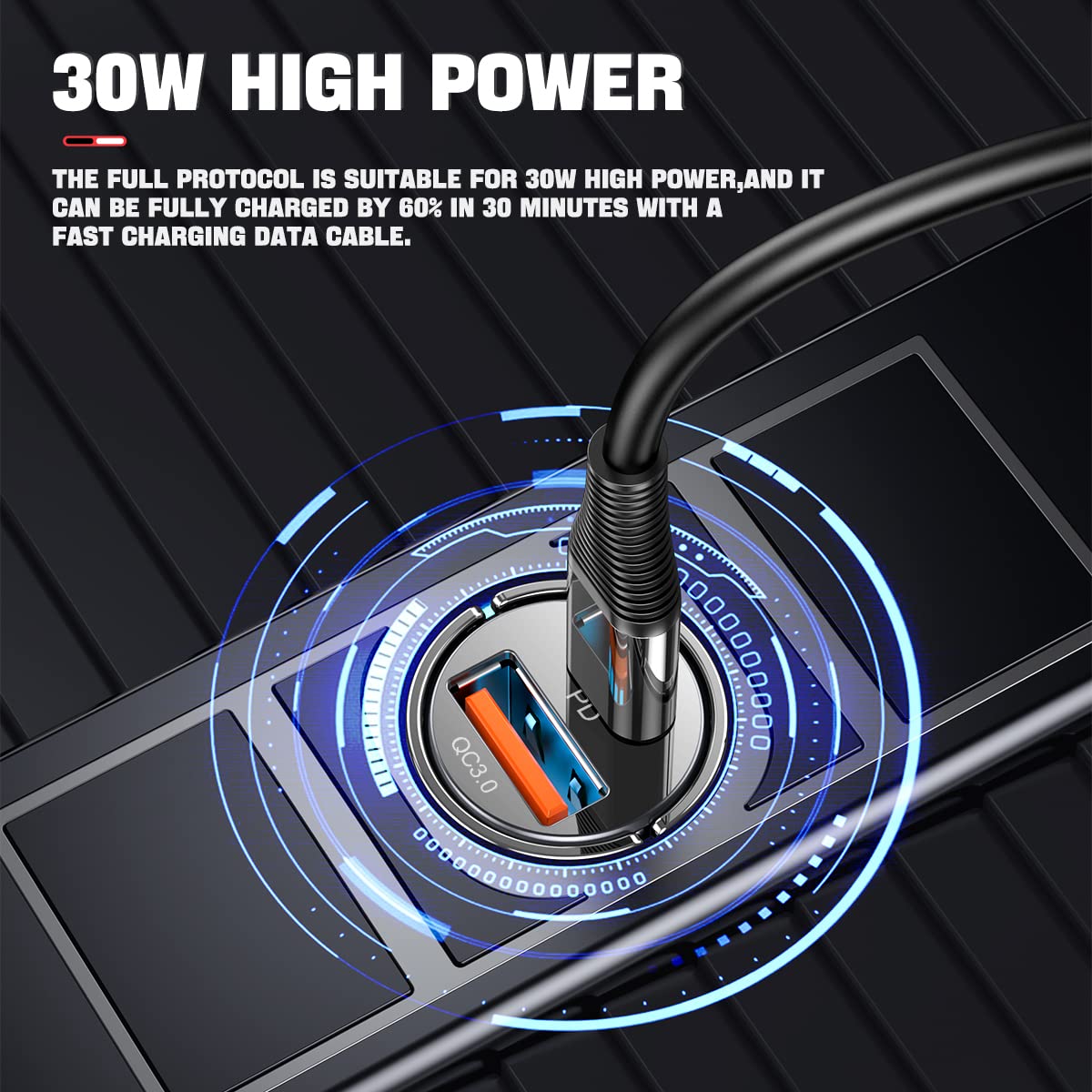 Usb C 60W Car Charger Fast Charge, 30W Pd& 30W Qc3.0 Fast Charge With Metal Body, Flush Fit Pull Ring Style Universal For Iphone