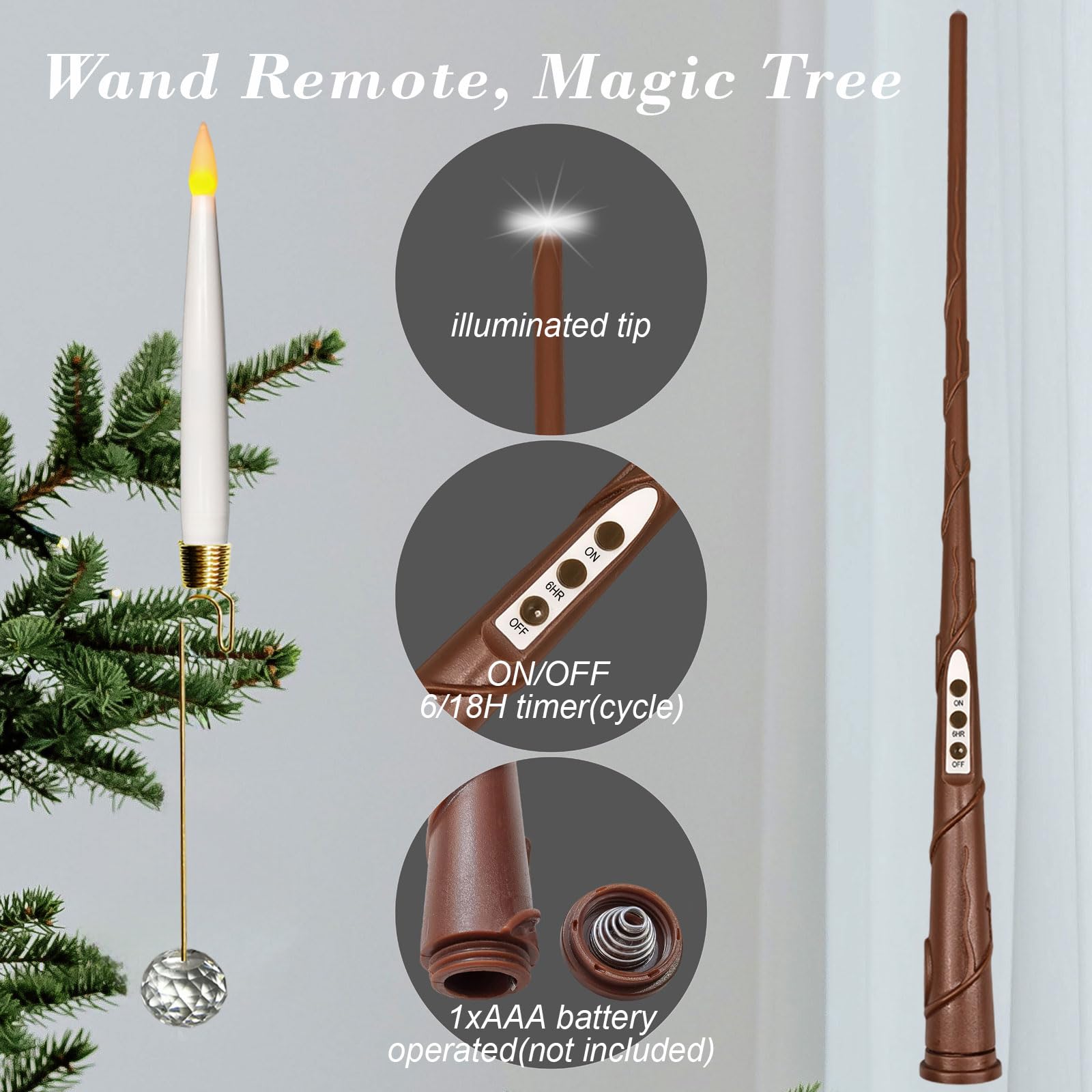 Leejec 10 Pcs Christmas Tree Candles With Crystal Drops, Wand Remote With Timer, Battery Operated Flameless Taper Window Candle,