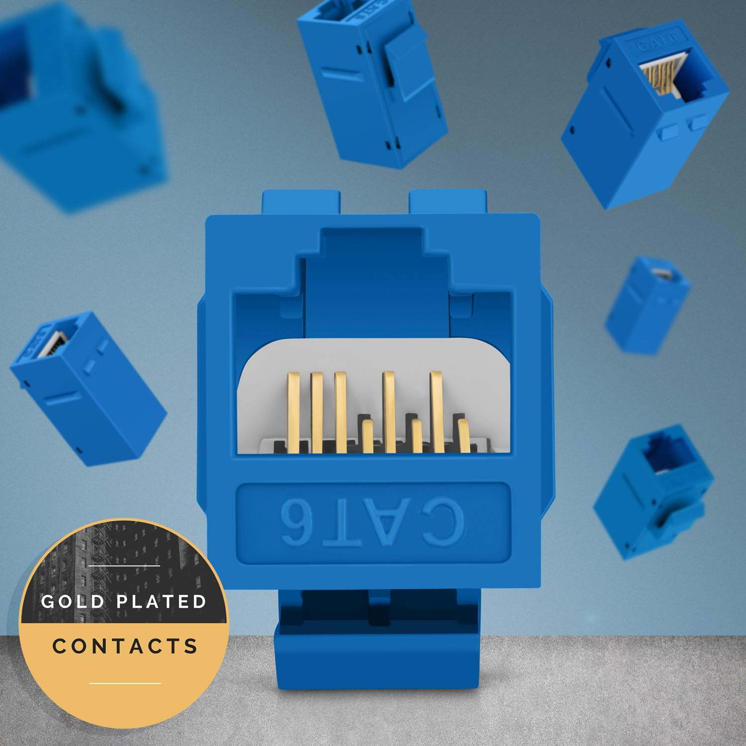 Everest Media Solutions Rj45 Cat6 Keystone Coupler In Blue   24 Pack   Female To Female Ethernet Keystone Jack For Standard Wall