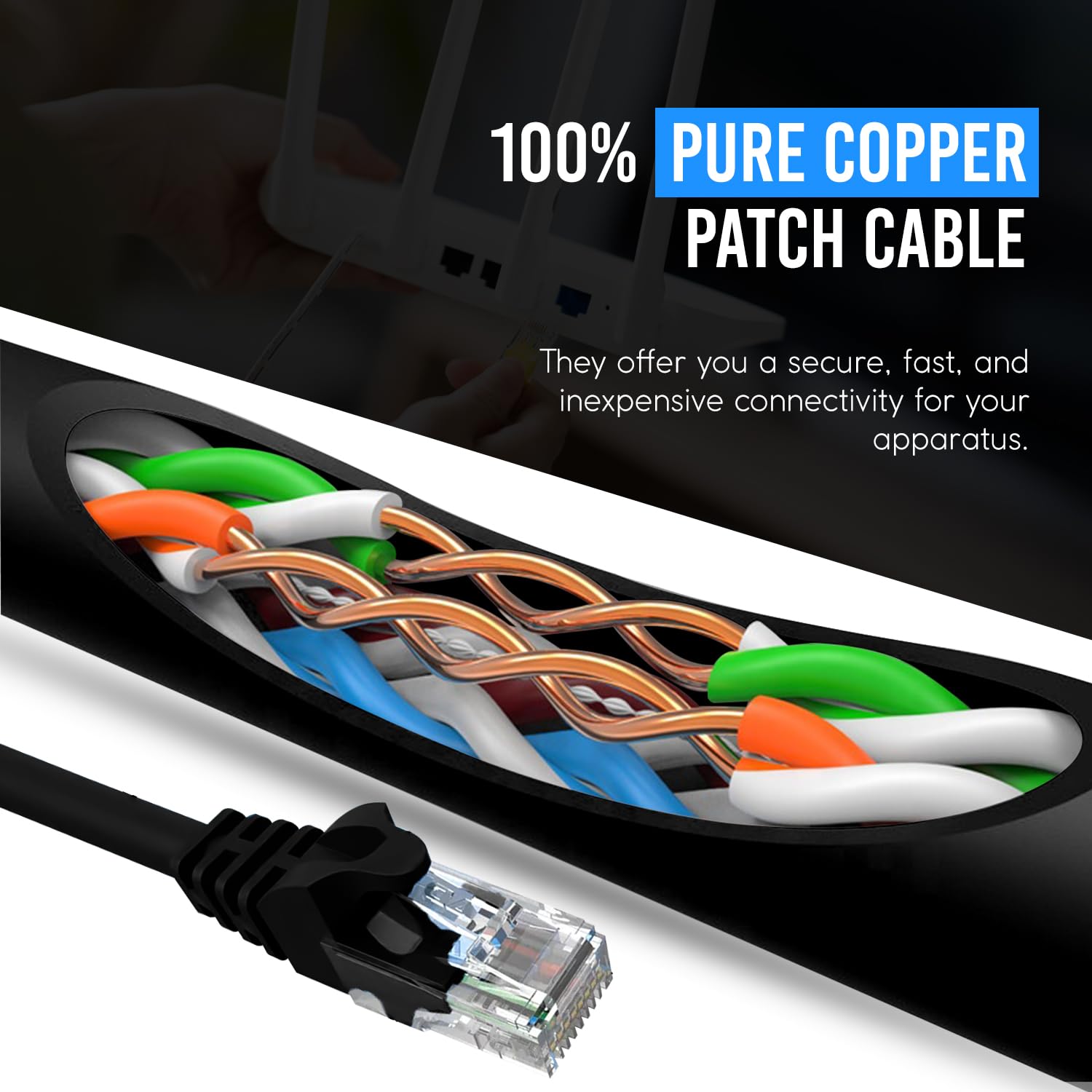 Newyork Cables Cat6 Ethernet Patch Cable 3Ft (10 Pack), Snagless Cat6 Patch Cables For Data Centers, 10Gbps, 550Mhz Ethernet Cord, Bare Copper Network Patch Cables For Home And Enterprise  Black