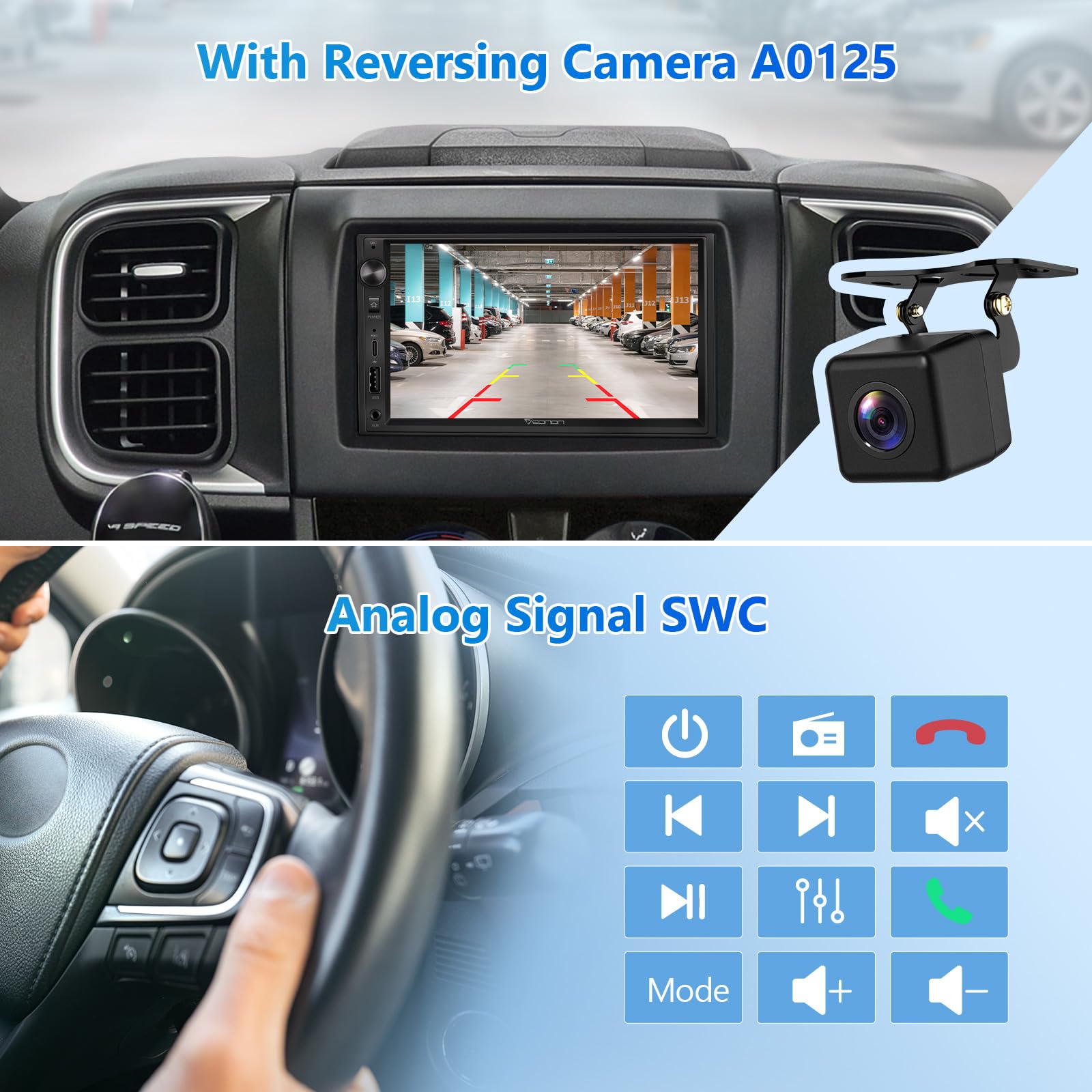 Eonon 7'' Double Din Car Stereo Wireless Carplay & Wireless Android Auto Car Audio Receivers With Ahd Backup Camera, Built In Ds