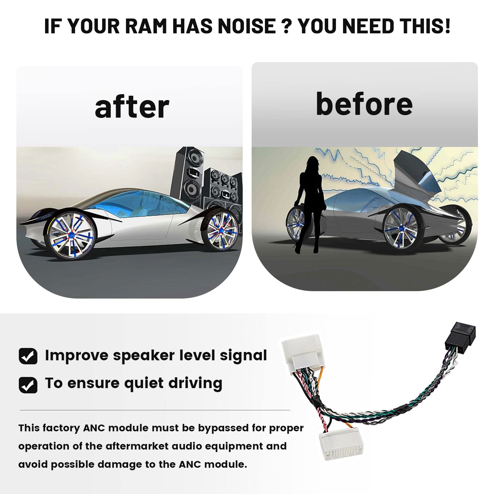 Red Wolf Car Anc Module Bypass T Harness Plug Connector Ch01 For Dodge Ram Jeep Chrysler 2007 2011 Add Aftermarket Amplifier Subwoofer To Non Factory Amp System Plug And Play