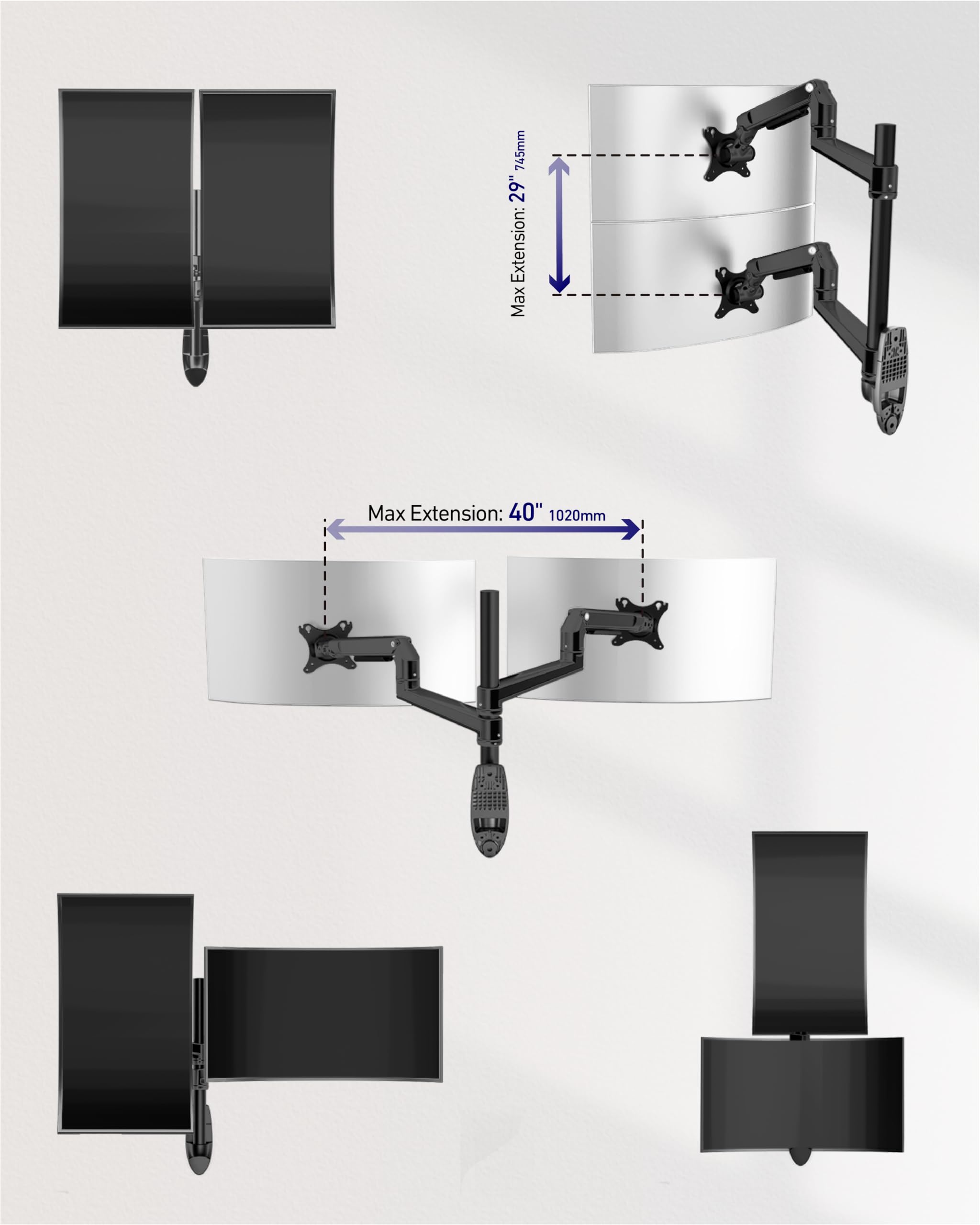 Ergounion Dual Monitor Wall Mount For Flat/Curved Monitor Up To 38'' Within 25Lbs, Full Motion Adjustable Computer Monitor Wall