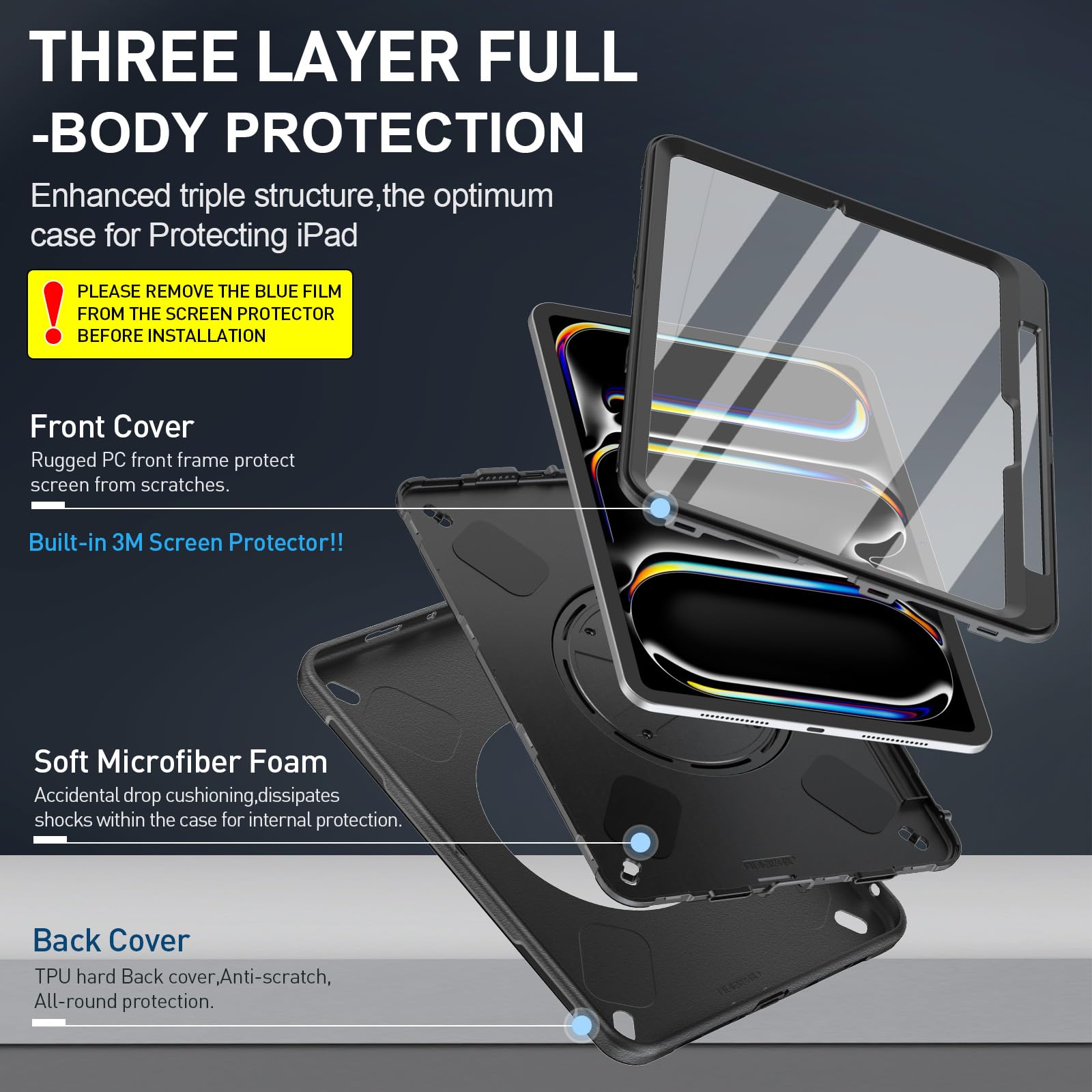 Supfives Case For Ipad Pro 11 Inch 2024 (5Th Gen), With Screen Protector/Shoulder Strap/Pencil Holder/Handle/Rotating Stand, Bla