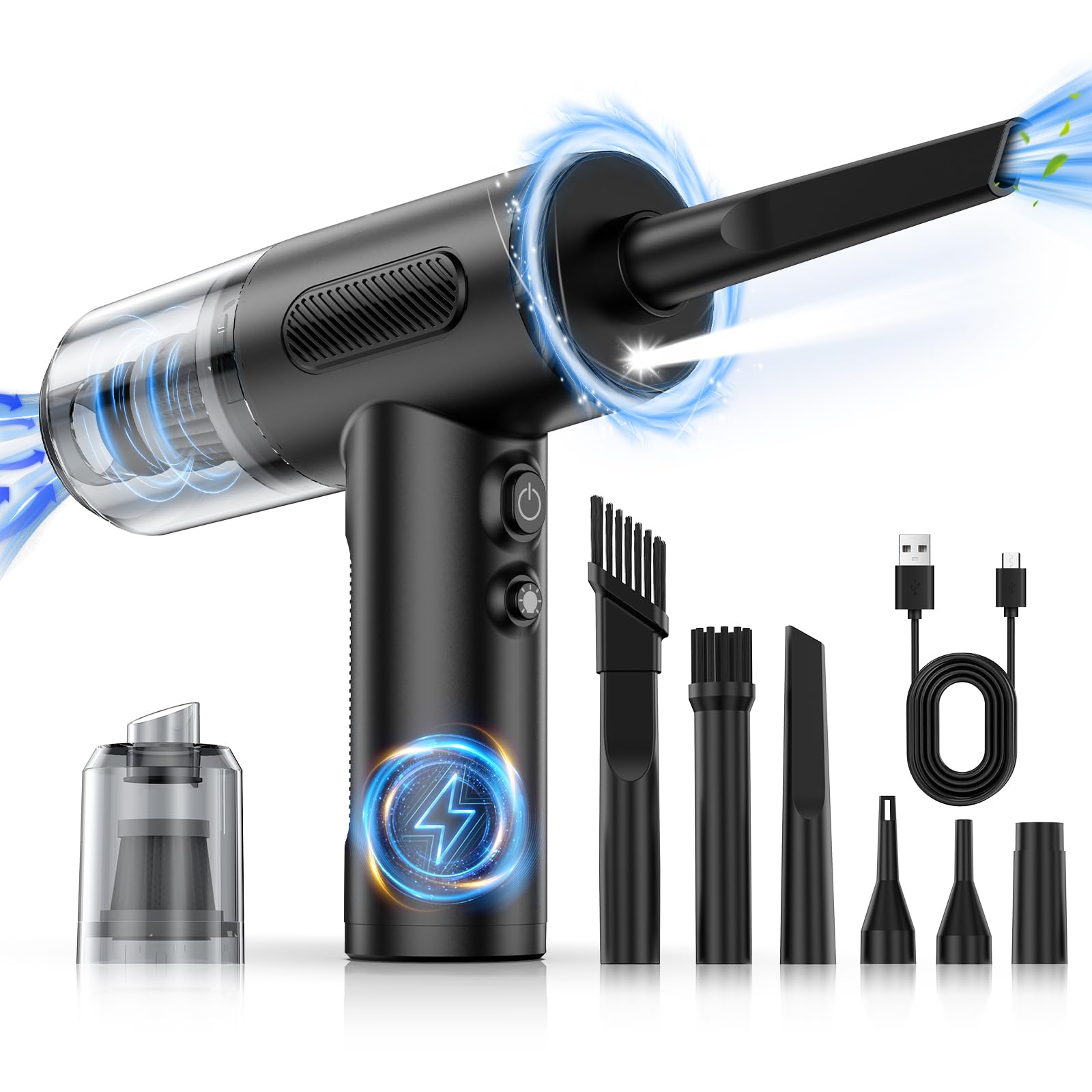 Kopidoe Compressed Air Duster, 100000Rpm Handheld Car Vacuum/Air Blower& Pump, 3 Gear Adjustable Electric Air Duster/Car Vacuum 