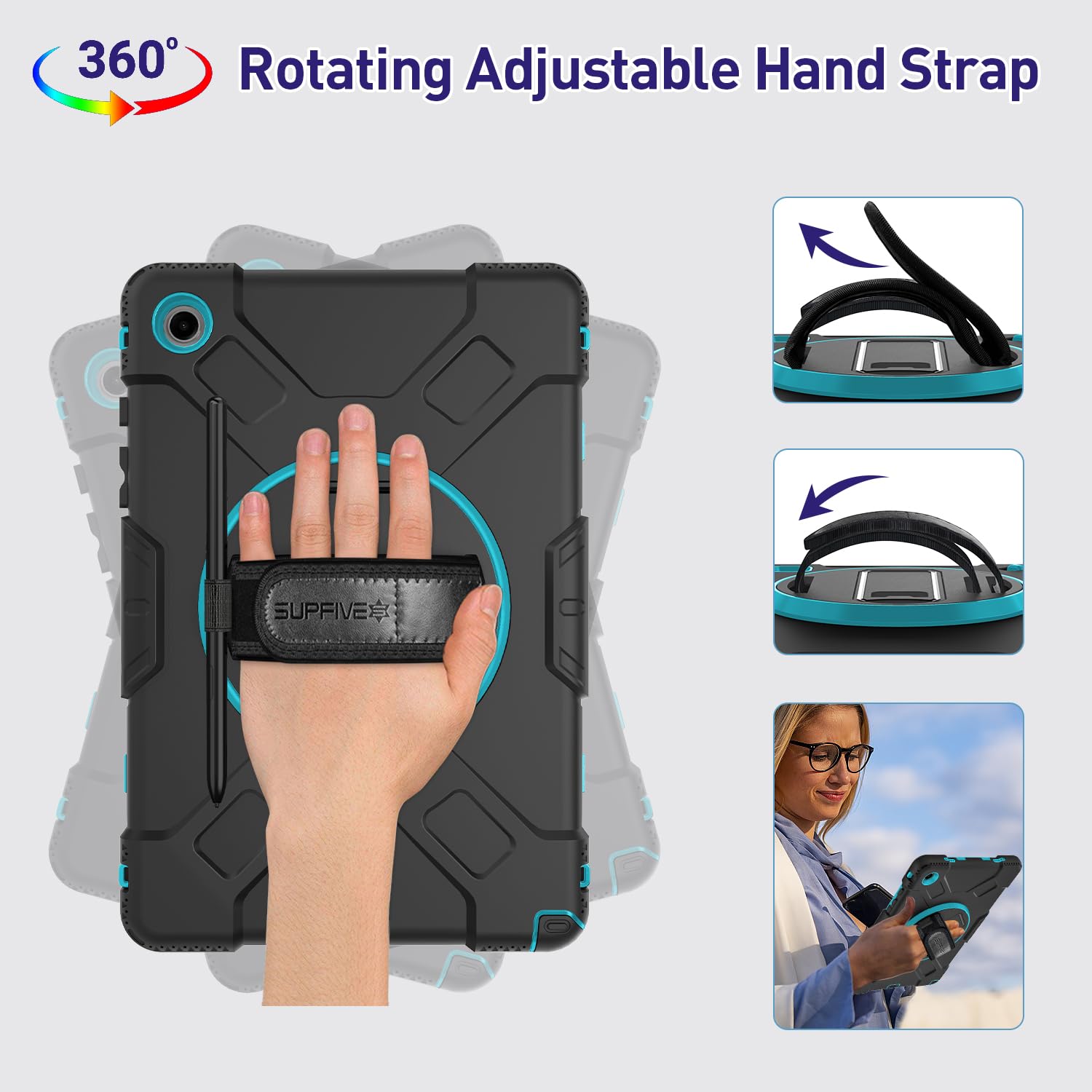 Supfives Case For Tab A9 Plus With Screen Protector, Upgraded Military Galaxy Tab A9+ 11 Inch 2023 Case With Rotating Kickstand+