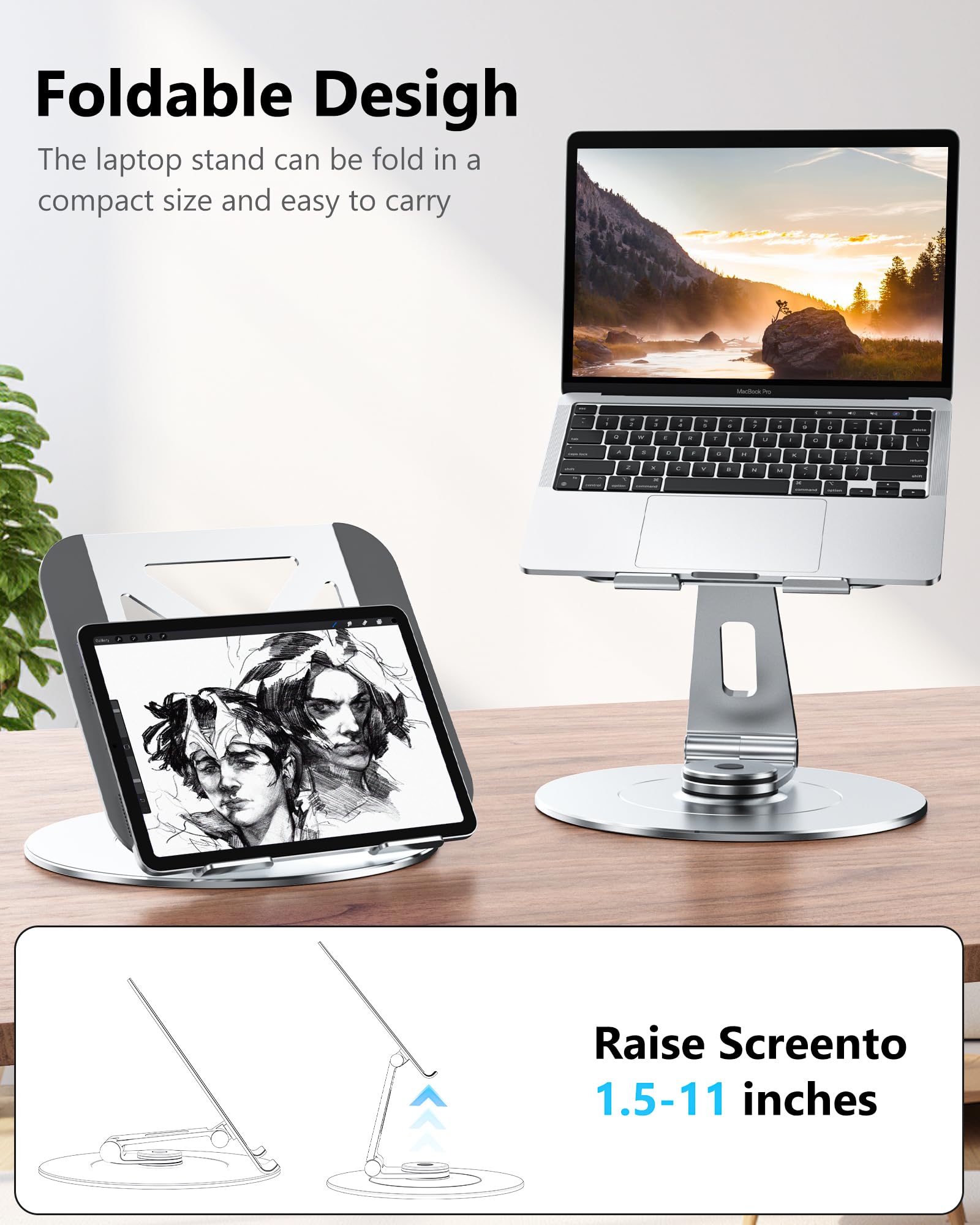 Laptop Stand For Desk With 360 Rotating Base,Ergonomic Protable Laptop Riser For Collaborative Work,Aluinum Computer Notebook St