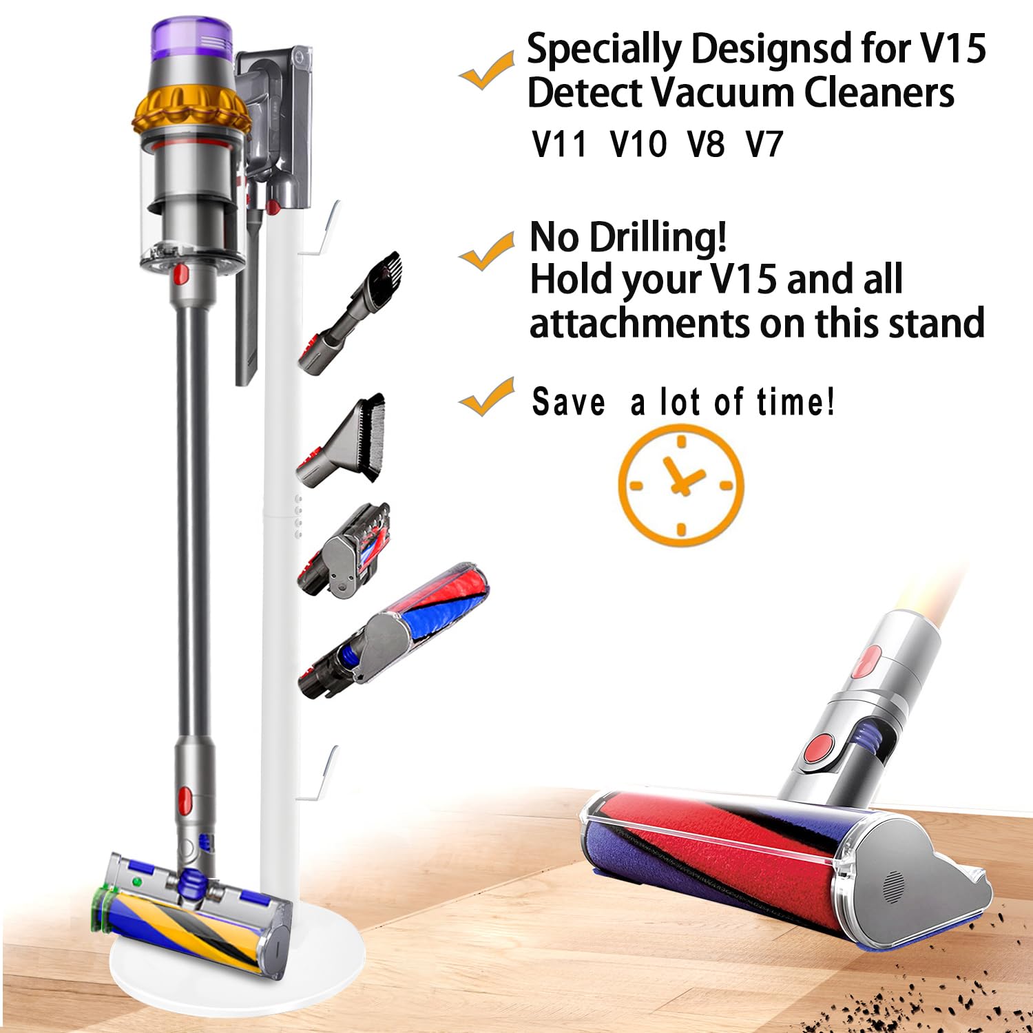 Xigoo Freestanding Vacuum Stand Holder Compatible With V15 Detect, V11 V10 V8 V7 V6 Cordless Vacuum Cleaners, Floor Docking Stat