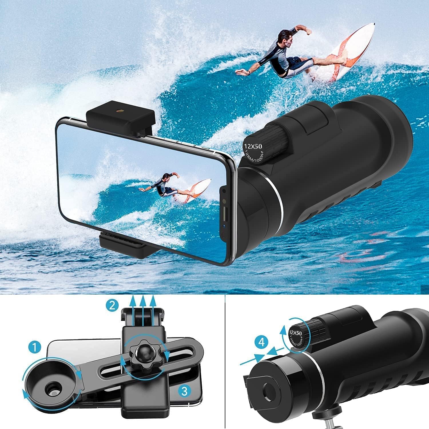 Monocular Telescope 16X52 High Power Monocular Telescope With Smartphone Tripod, Portable Bag   Ideal For Bird Watching, Hunting