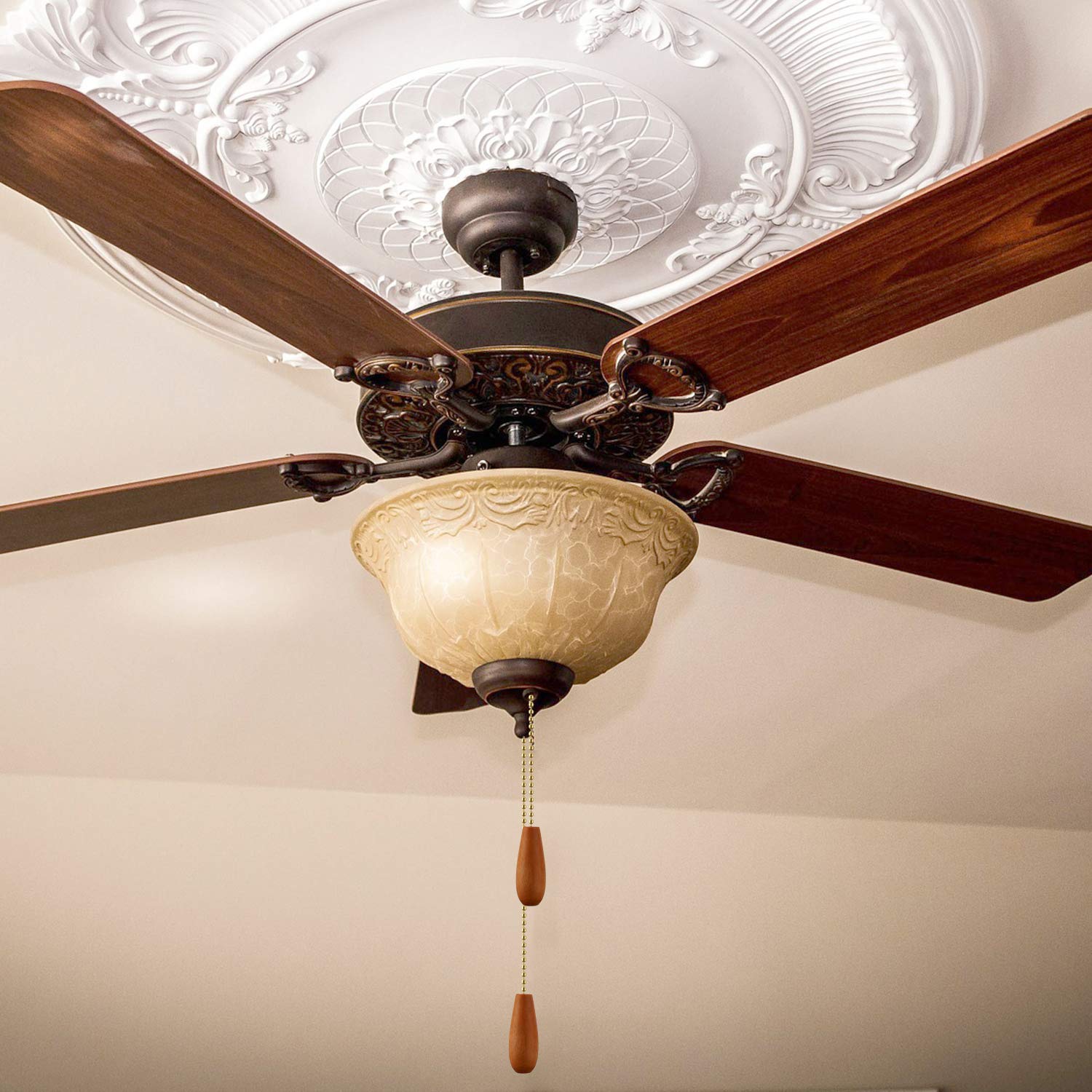 8 Pieces Ceiling Fan Pull Chains Extender Wooden Pendant Pull Chain Extension For Ceiling Light Lamp Fan (Walnut Color, White, S