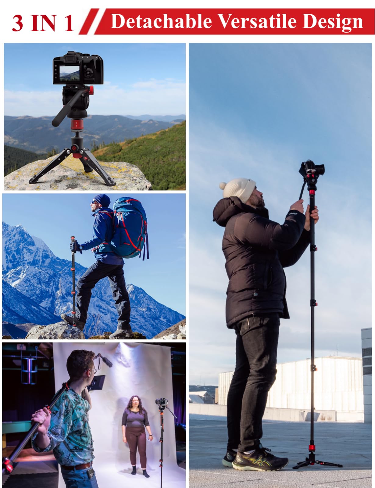 Ifootage Cobra 3 C180F Monopod For Cameras, 71'' Carbon Fiber Travel Monopod, Professional Video Monopod With Tripod Base, Max L