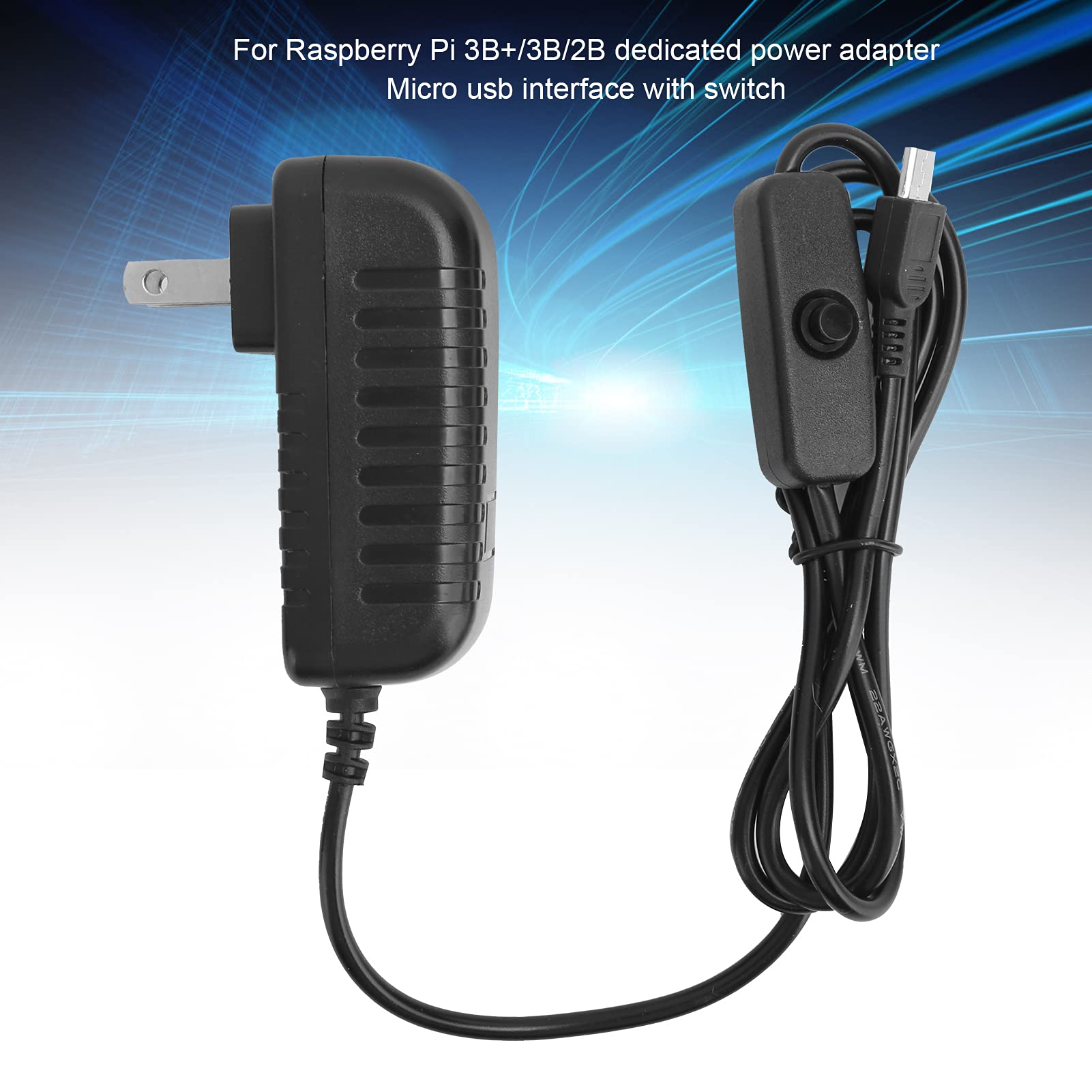 Power Supply Adapter For Raspberry Pi, 15W 5V 3A Power Supply With Switch Integrated Micro Usb Adapter,For 3B+/3B/2B (Us)