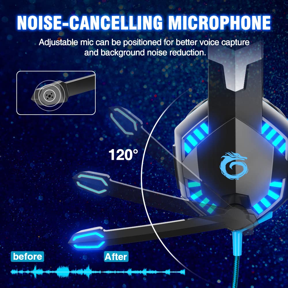 Versiontech. G2000 Gaming Headset For Ps5 Ps4 Xbox One Controller,Bass Surround Noise Cancelling Mic, Over Ear Headphones With L