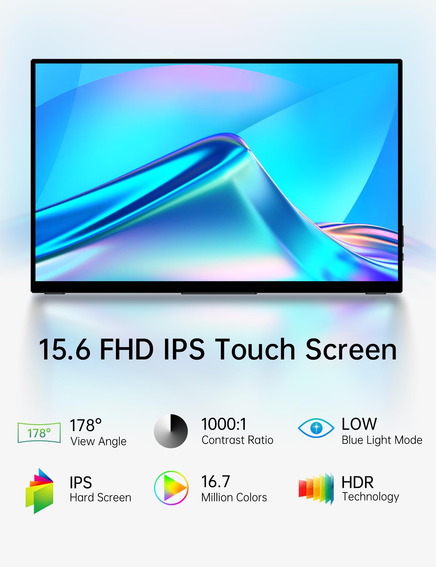 Caperave 15.6'' Portable Monitor Touchscreen, Fhd Ips Touch Screen With Tempered Glass, Travel Monitor With Kickstand & Speaker,