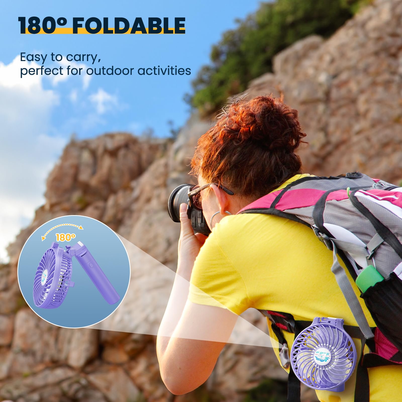 Handfan Portable Fan, 5 20 Working Hours Handheld Fan, 3 Speeds Strong Airflow Usb Hand Fan, Usb Rechargeable Fan 180 Foldable,