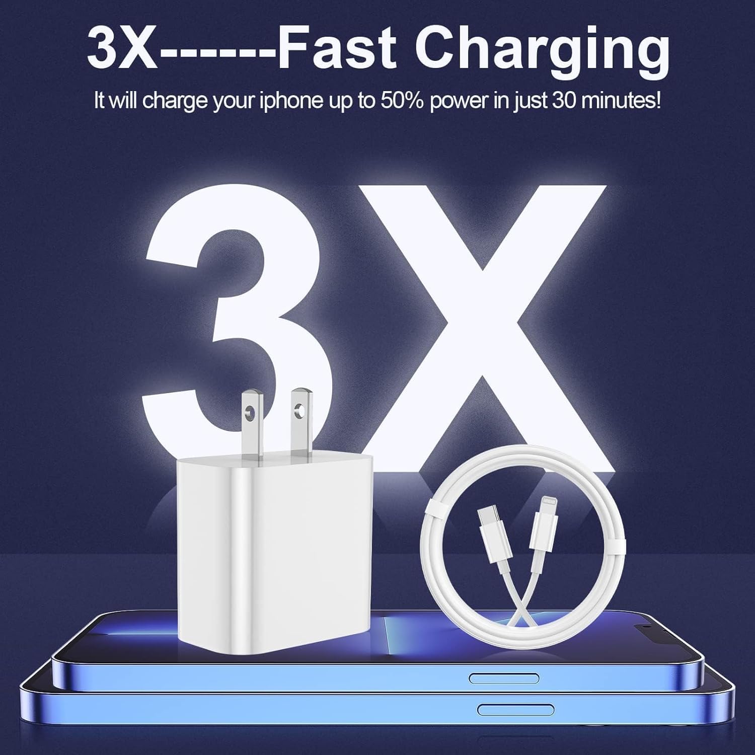 FEEL2NICE iPhone Fast Charger 2 Pack Type C Wall Block with 6FT & 10FT USB C to Lightning Cables, White, Model ZYH-J15