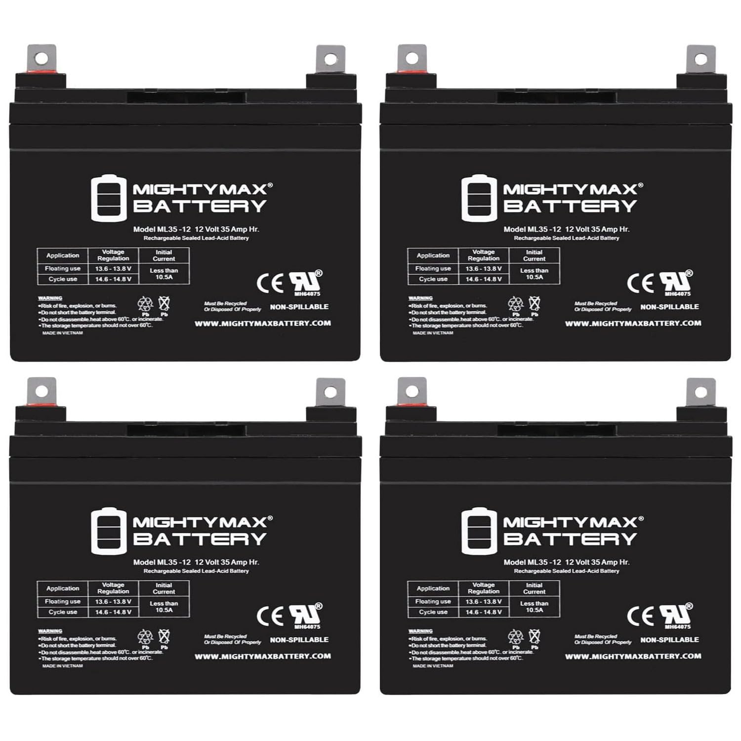 Mighty Max Battery ML35-12 - 12 Volt 35 AH SLA Battery - Pack of 4