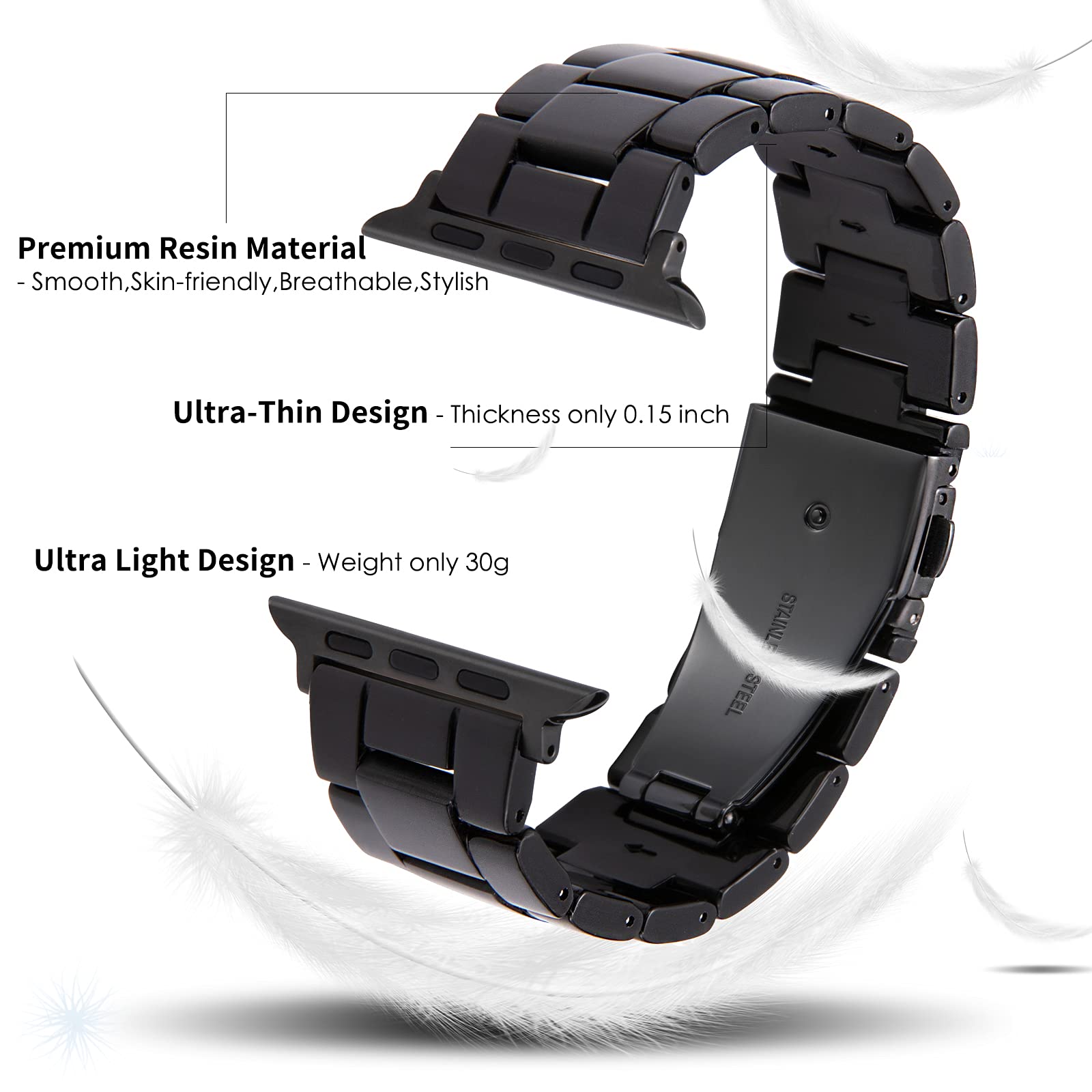 Hopo Compatible With Apple Watch Band,Thin Light Resin Strap Bracelet With Stainless Steel Buckle Replacement For Iwatch Series